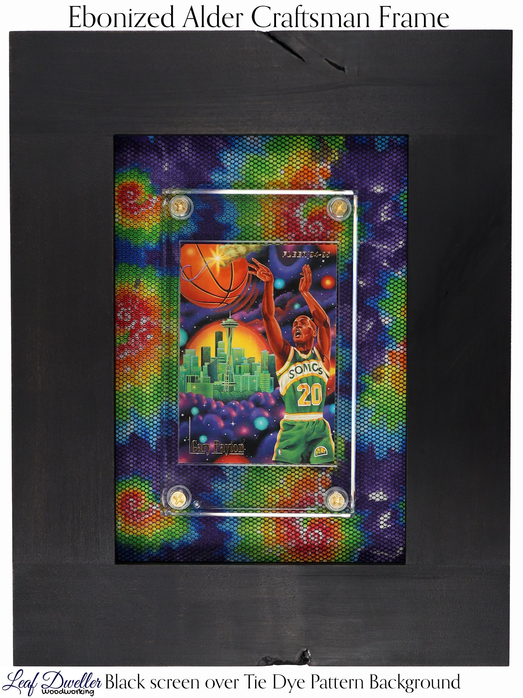 Ebonized Alder Craftsman Trading Card Frame- 1994-94 Fleer Gary Payton Fuse Box SP - Black Screen over Tie Dye Pattern Background.jpg
