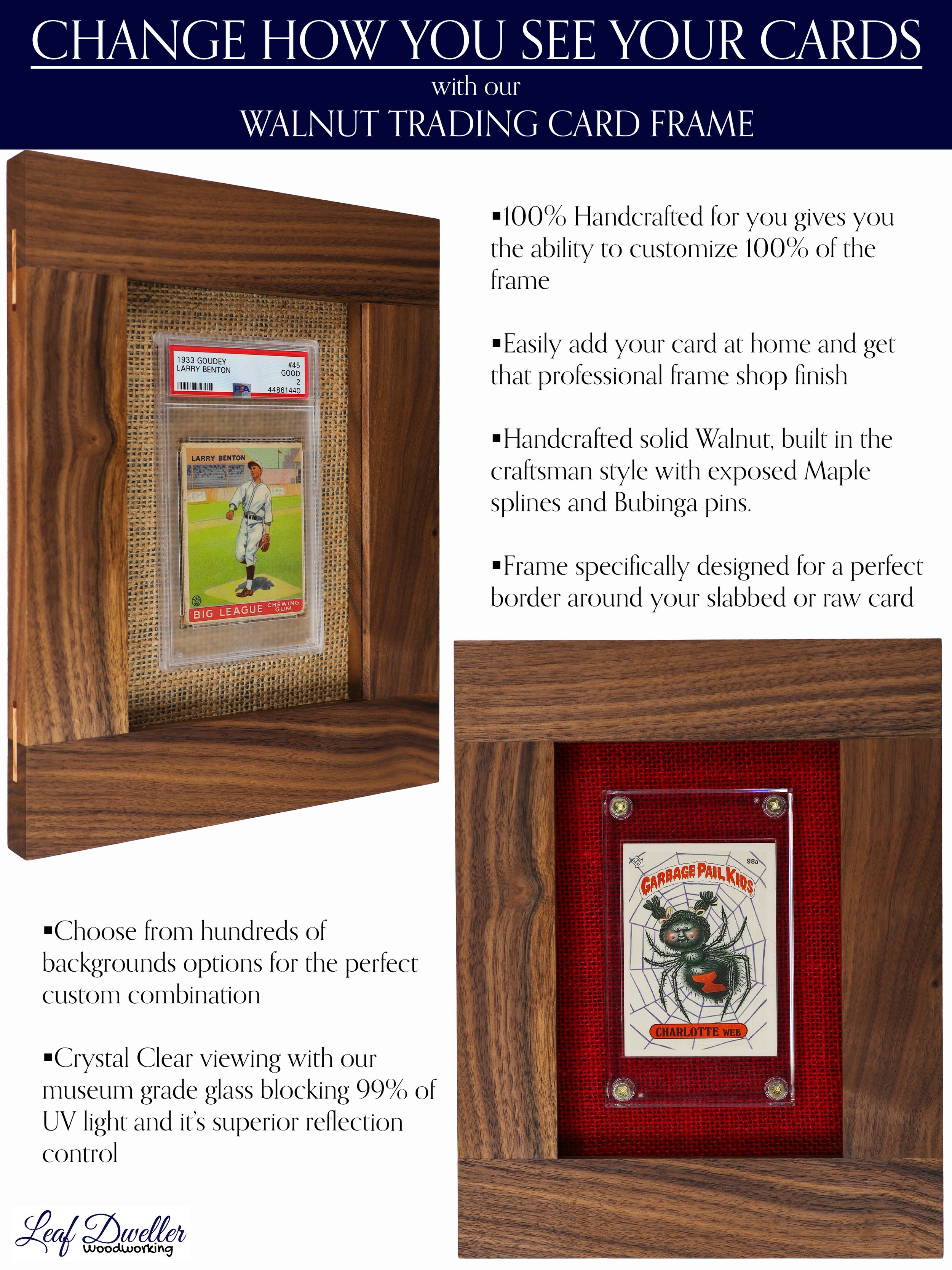 Walnut Craftsman Trading Card Frame Customized for Your Slabbed or Raw Card - Leaf Dweller Woodworking.jpg