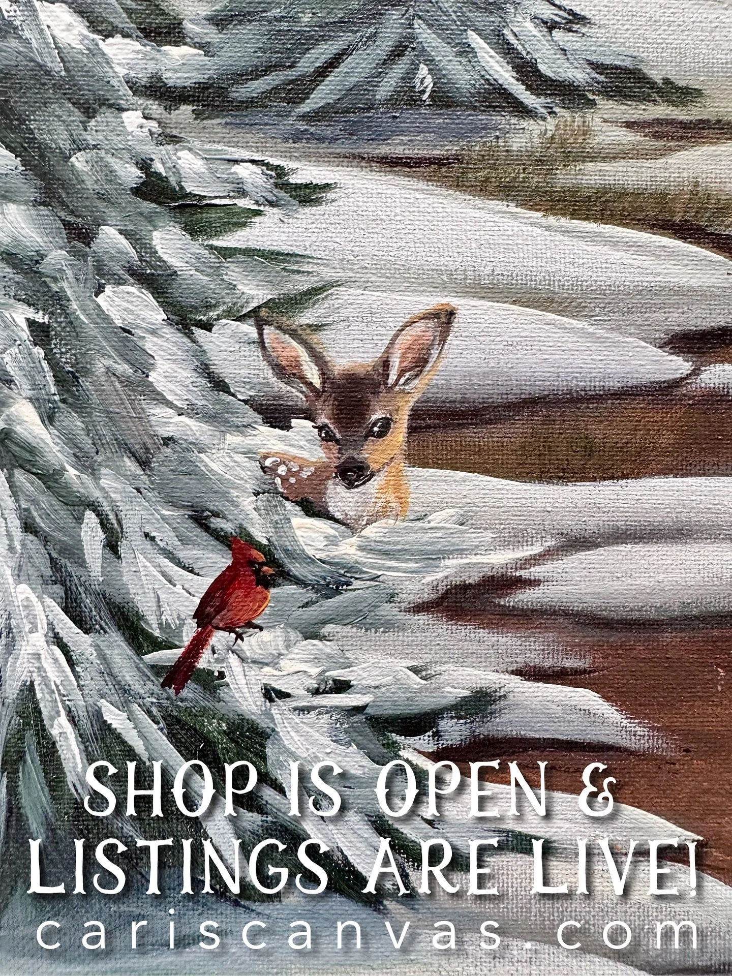 It’s tiiiiiiimmme! All the listings are now LIVE in my shop over at CarisCanvas.com. I cannot wait to see what you choose and am so very excited to paint for my favorite time of year!  Thank you for your amazing support and love of art, as you