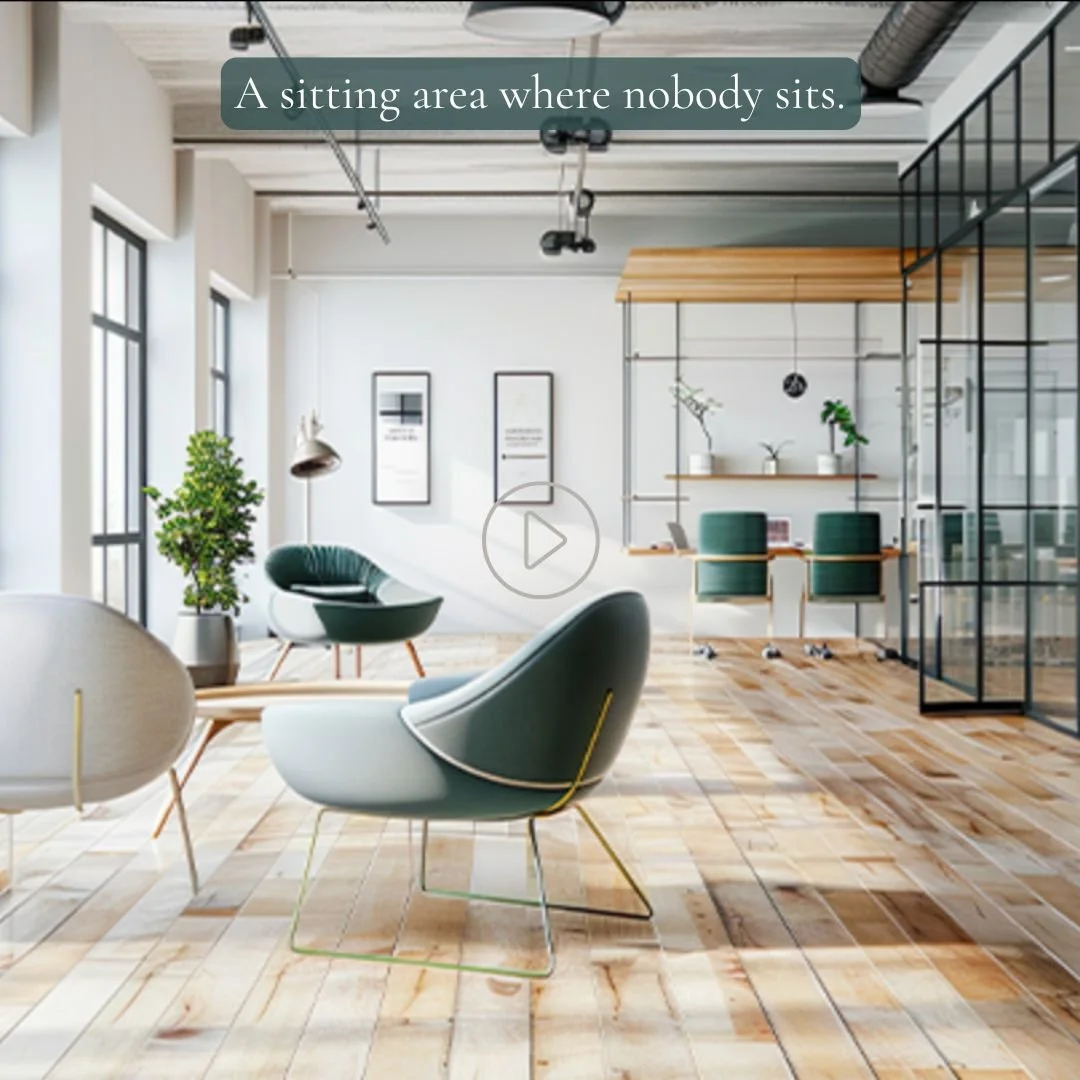 Open seating area with exposed layout and minimal enclosure creating low comfort and unsettled energy.
