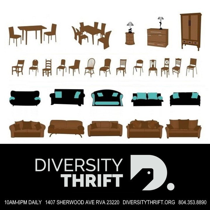 Dining sets, Sofas, Chairs, Dressers and more! We're open 10am-6pm at 1407 Sherwood Ave. RVA 23220 (804) 353-8890. DiversityThrift.org
#usedfurniture #furniture