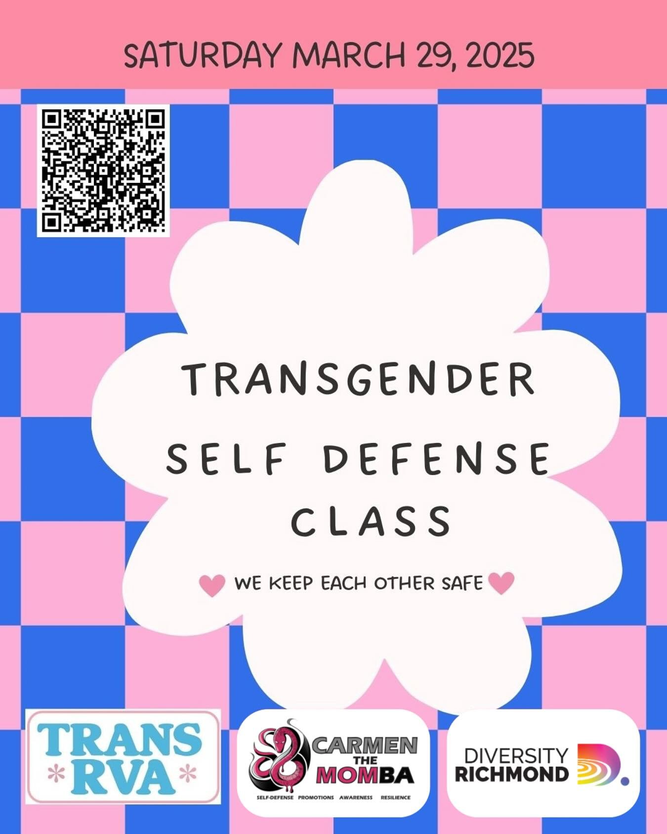 We&rsquo;re partnering with @transrva and @carmen.the.mom.ba to offer a trans self defense class! For a suggested sliding scale donation between one and five dollars, learn basic self-defense tactics to protect your safety. Register at the link in ou