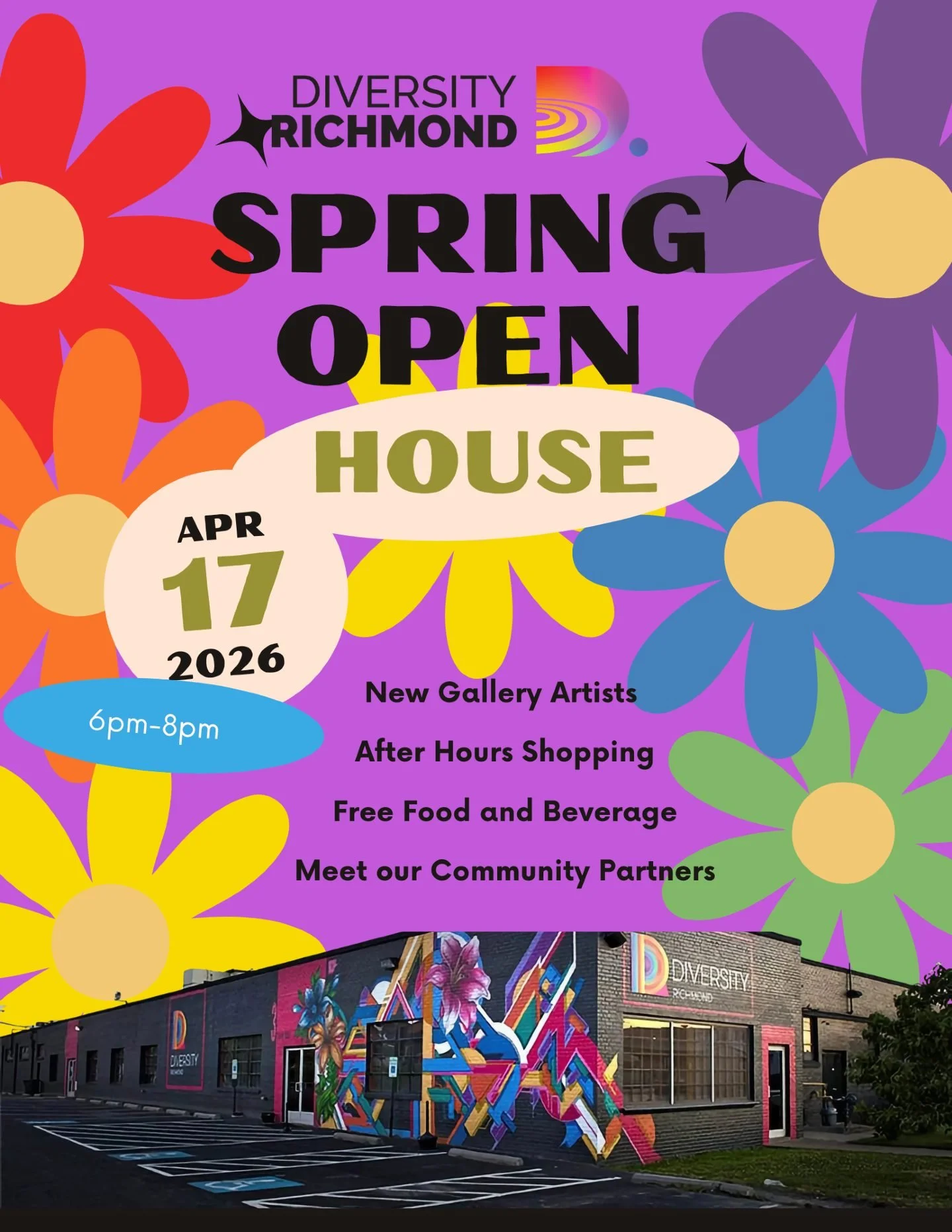 Diversity Richmond&rsquo;s Spring Open House is happening Friday, April 17th from 6&ndash;8 PM! Stop by the Iridian Gallery to experience stunning works from four local artists on display throughout the space.

Enjoy free food and beverages, live mus
