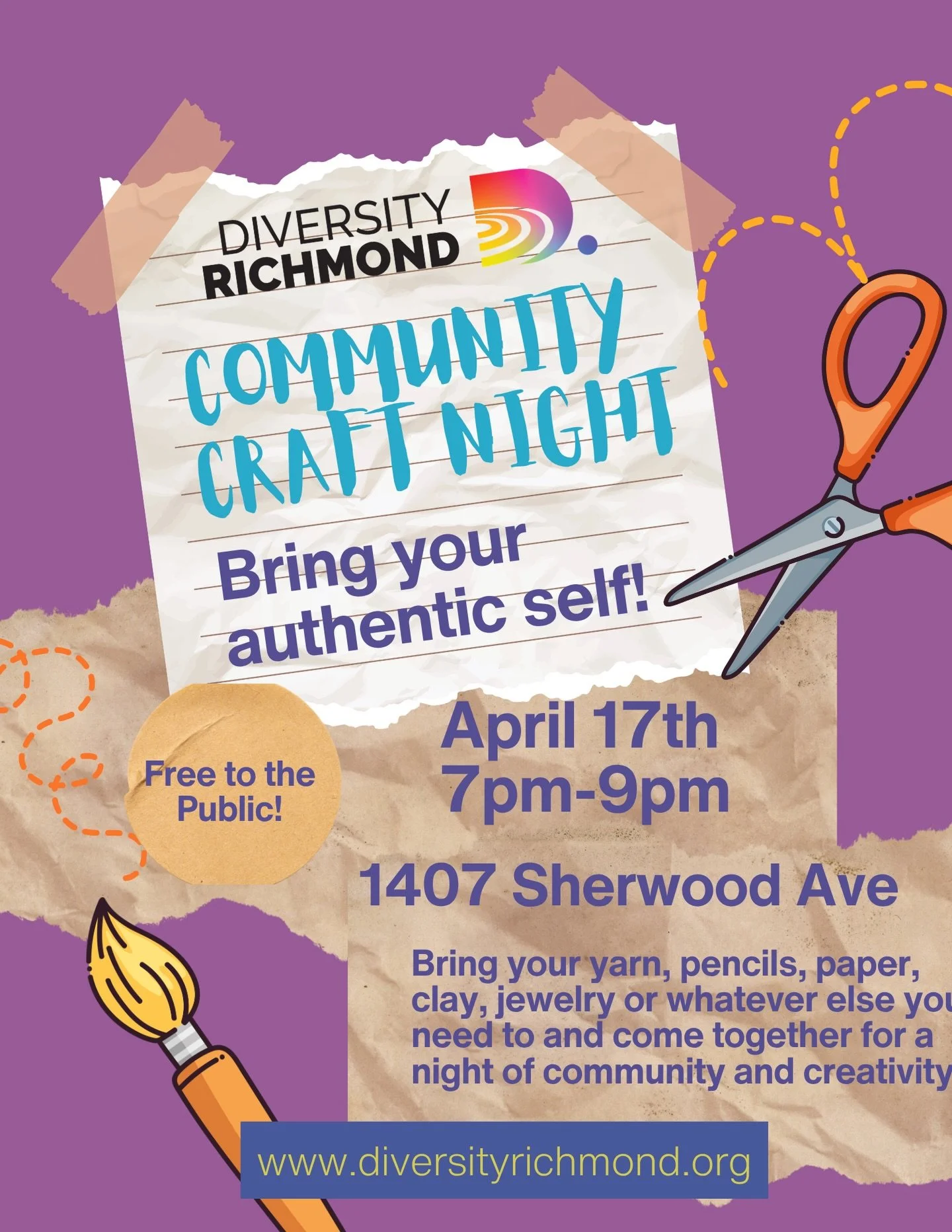 Come by Diversity today from 7&ndash;9 PM for our Community Craft Night! Bring your craft of choice and join us for a fun, creative evening with the community