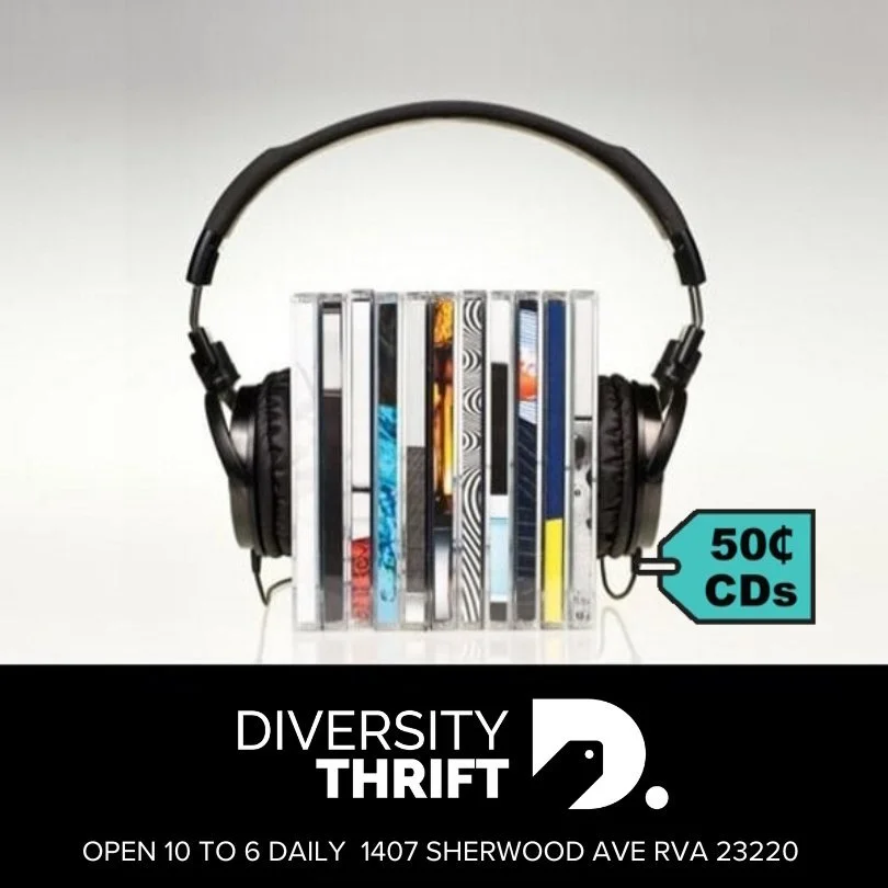 Diversity Thrift has great prices on movies, music, and books!
DVDs are $1
CDs and Vinyl are 50-cents
Paperbacks $1, Hardcover $2, Children's books 50-cents
Open 10 to 6 daily at 1407 Sherwood Ave RVA 23220
#movies #music #books #dvds #CDS #vinylreco