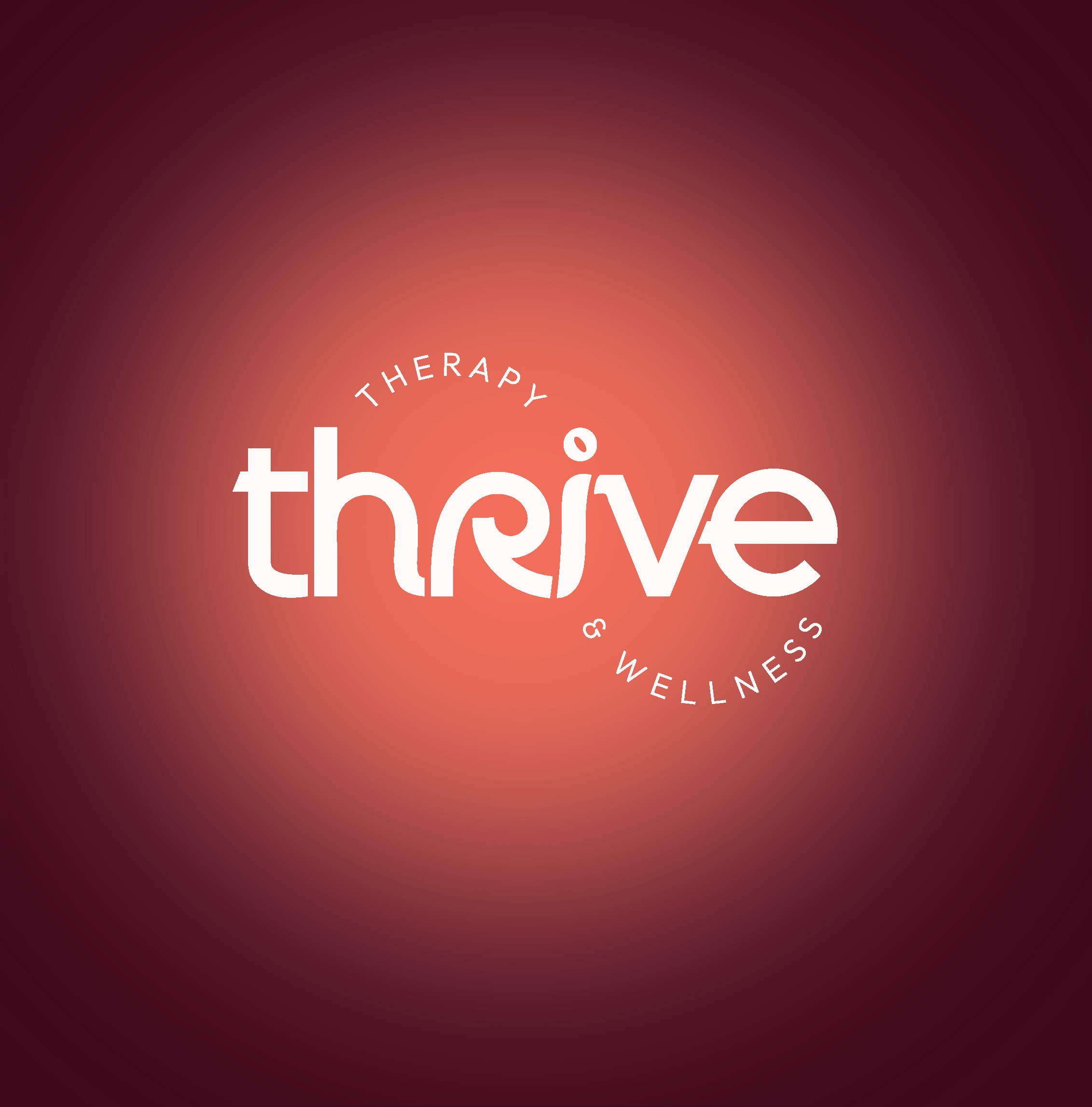Logo for Thrive Therapy & Wellness with pink and orange gradient background.