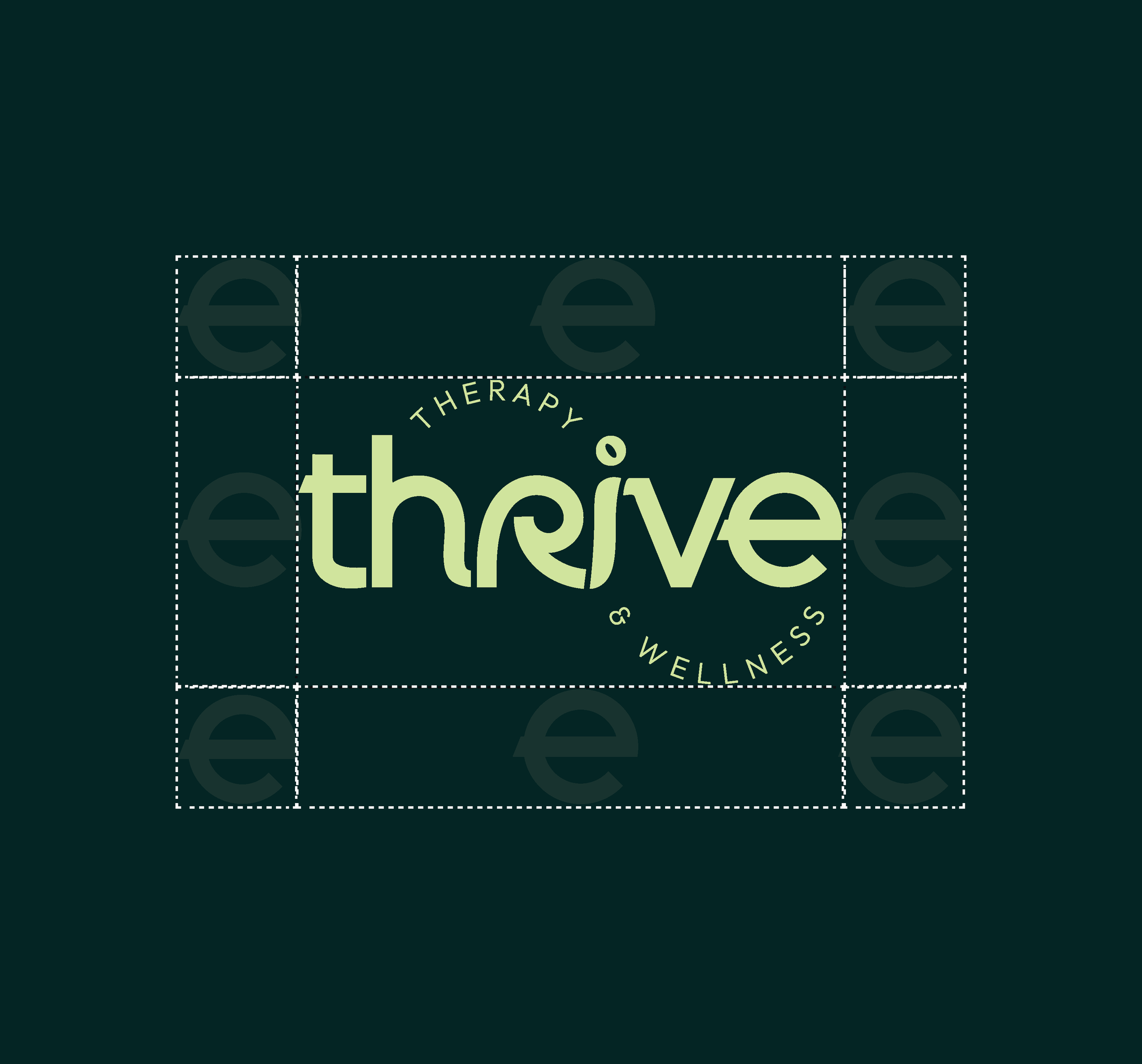 Logo for Thrive Therapy & Wellness with the words Thrive in large letters and therapy and wellness in smaller curved text around it.