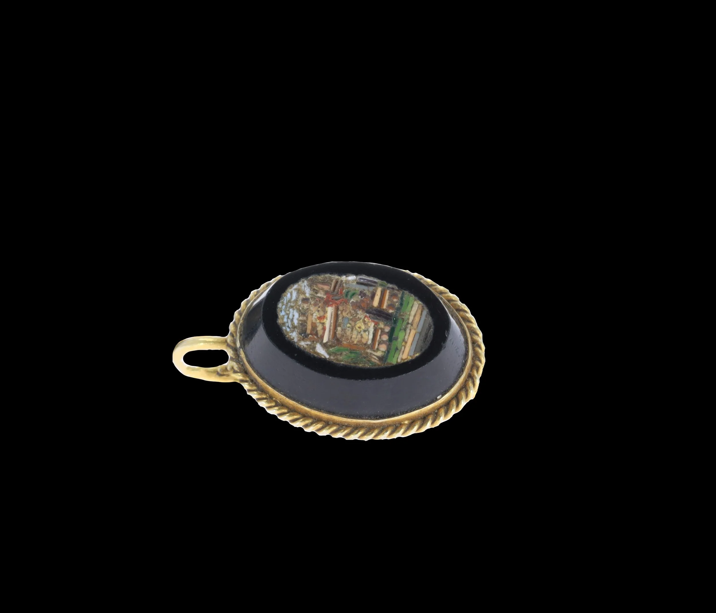 Victorian micro mosaic Grand Tour pendant with architectural scene in 9ct gold setting