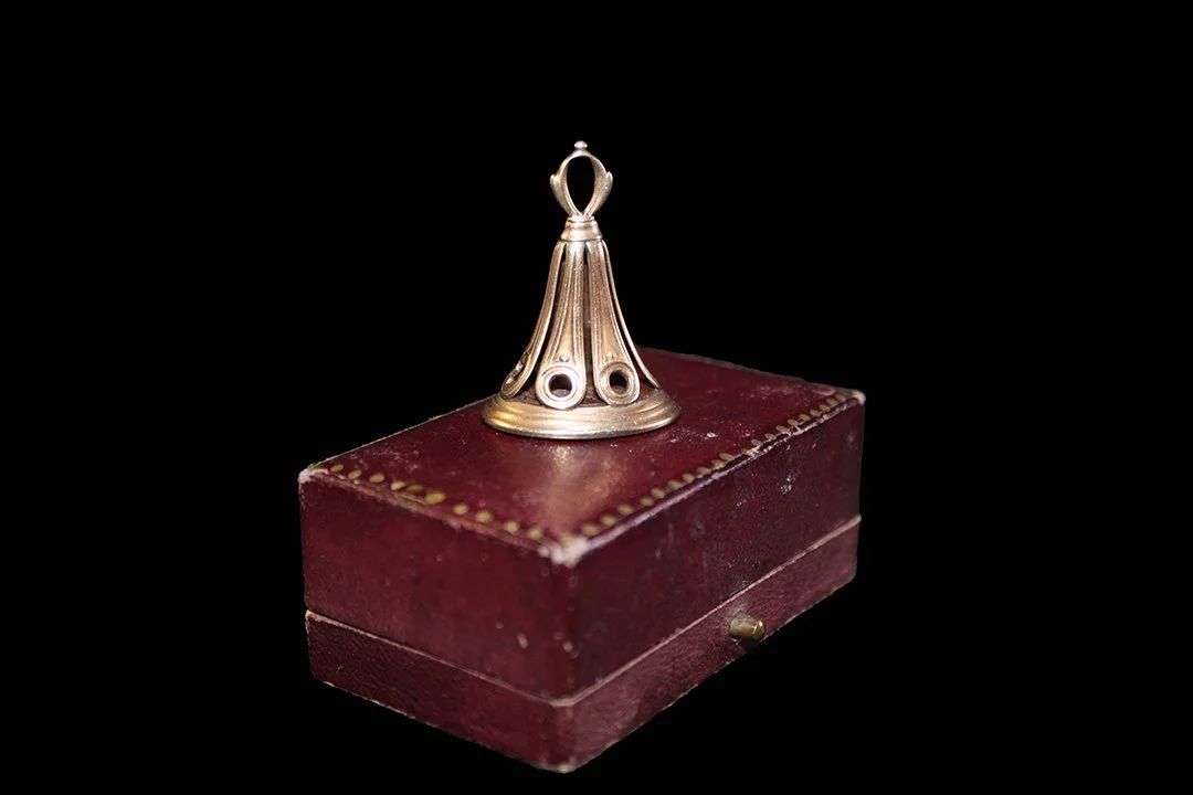 Carnelian Fob atop antique presentation case