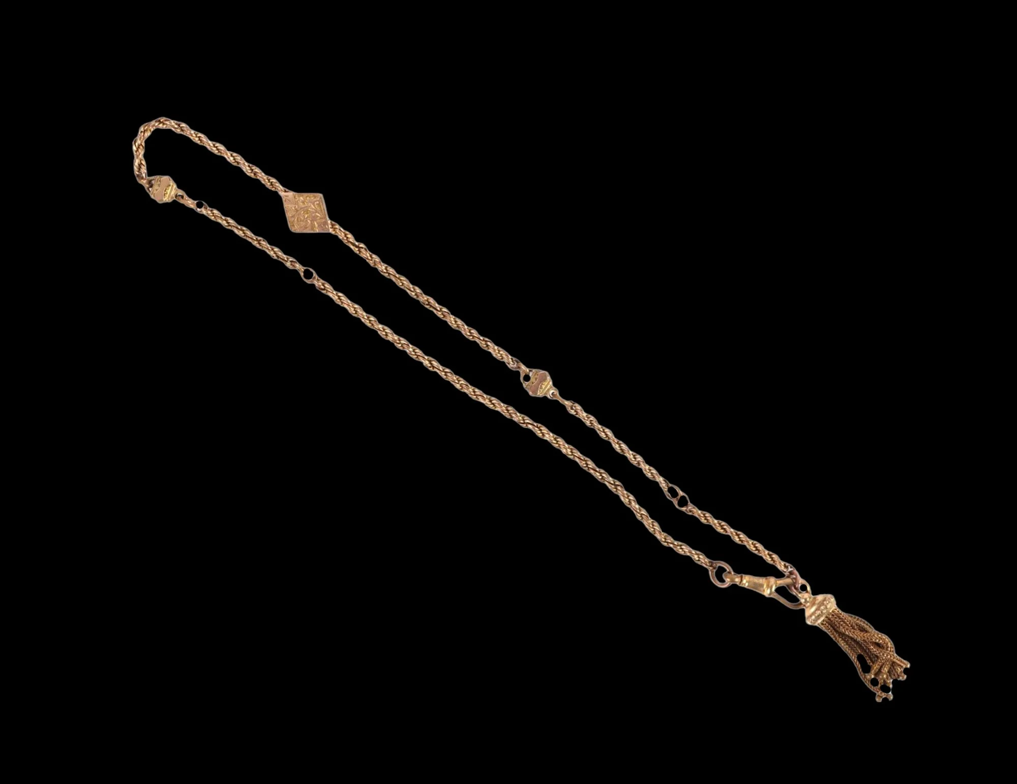 Victorian gold filled Albertina watch chain with tassel full view