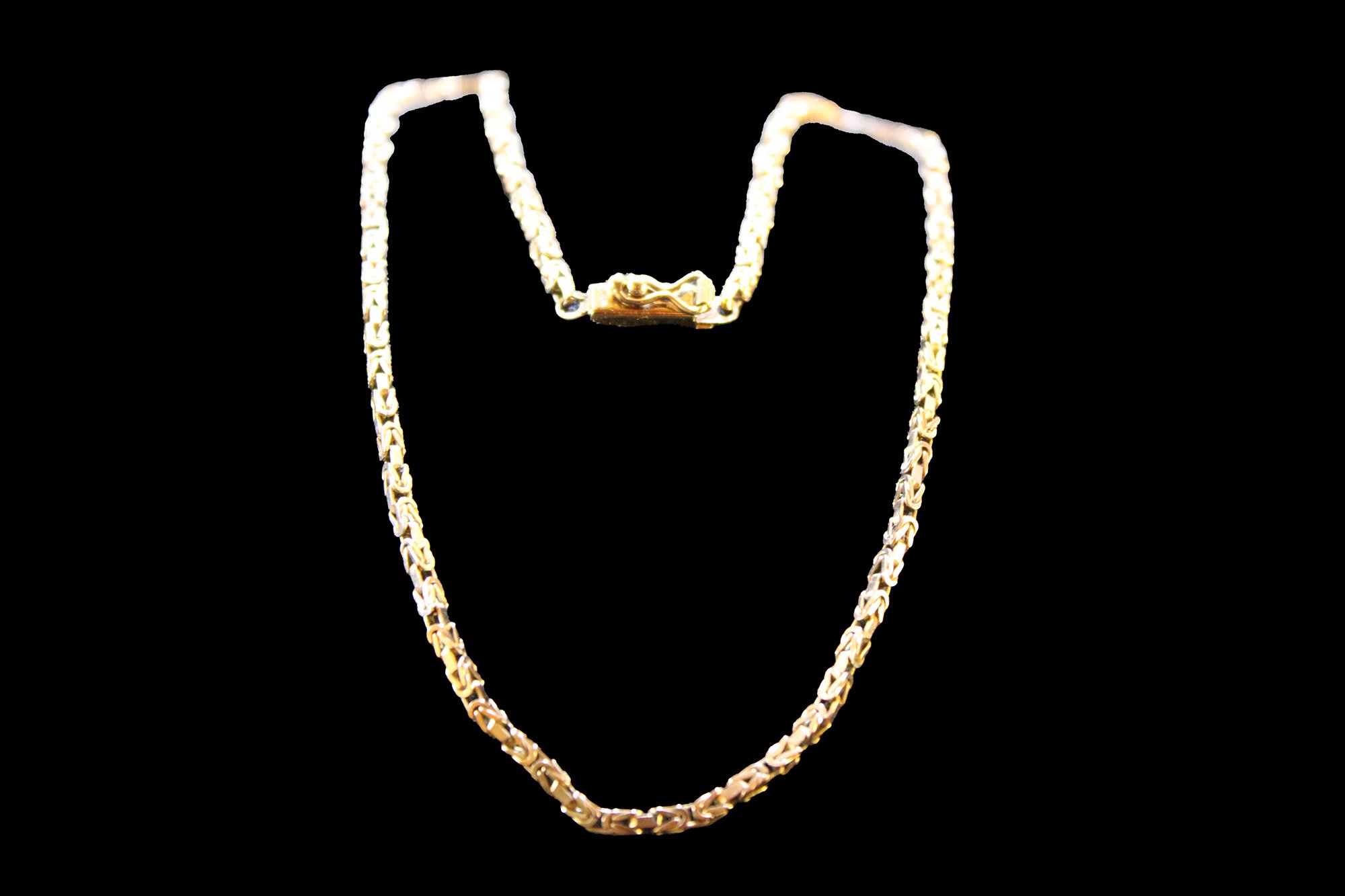 full view Byzantine Chain with box clasp with figure eight safety latch