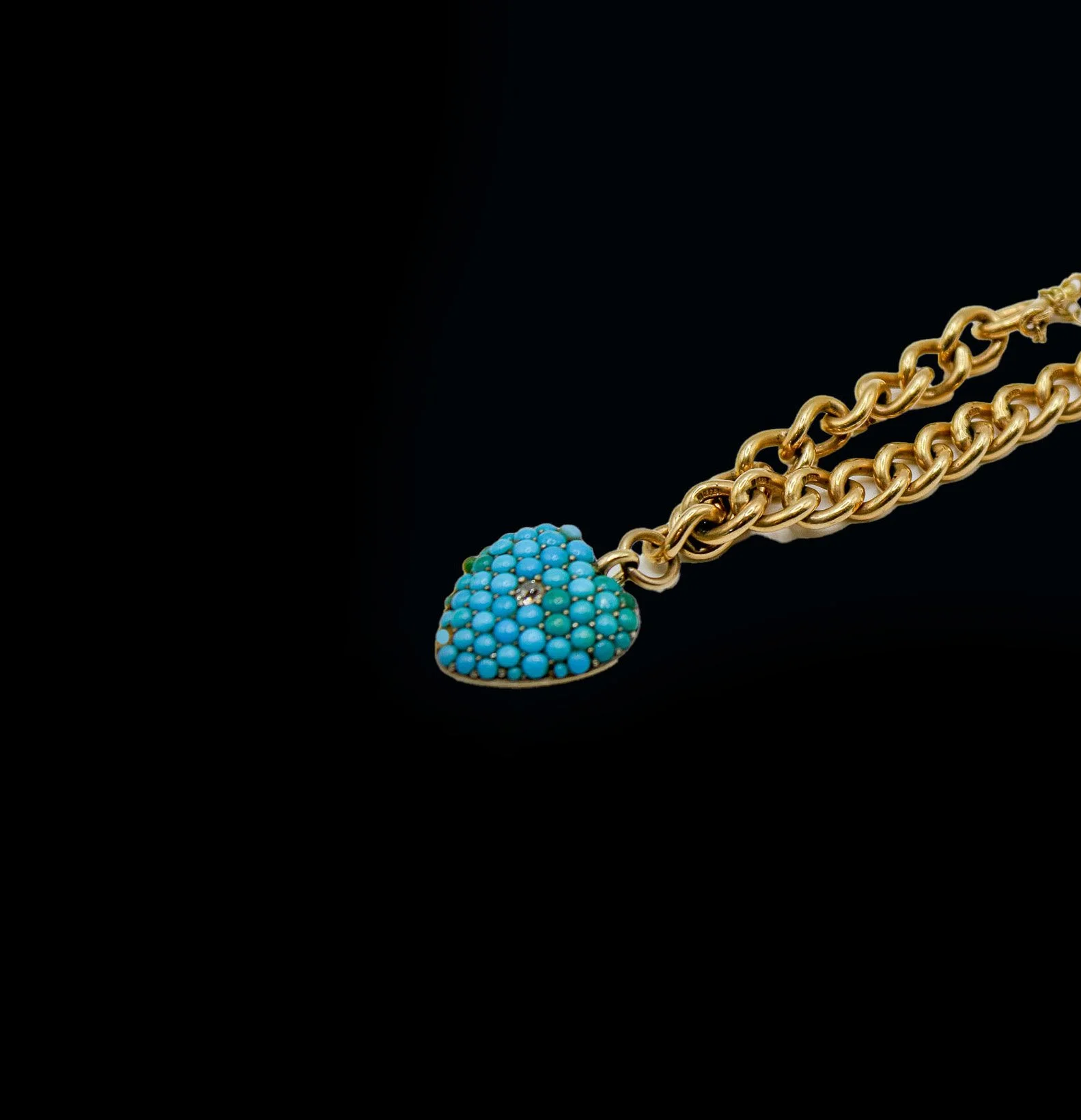 Victorian Turquoise & Diamond Heart Charm Bracelet