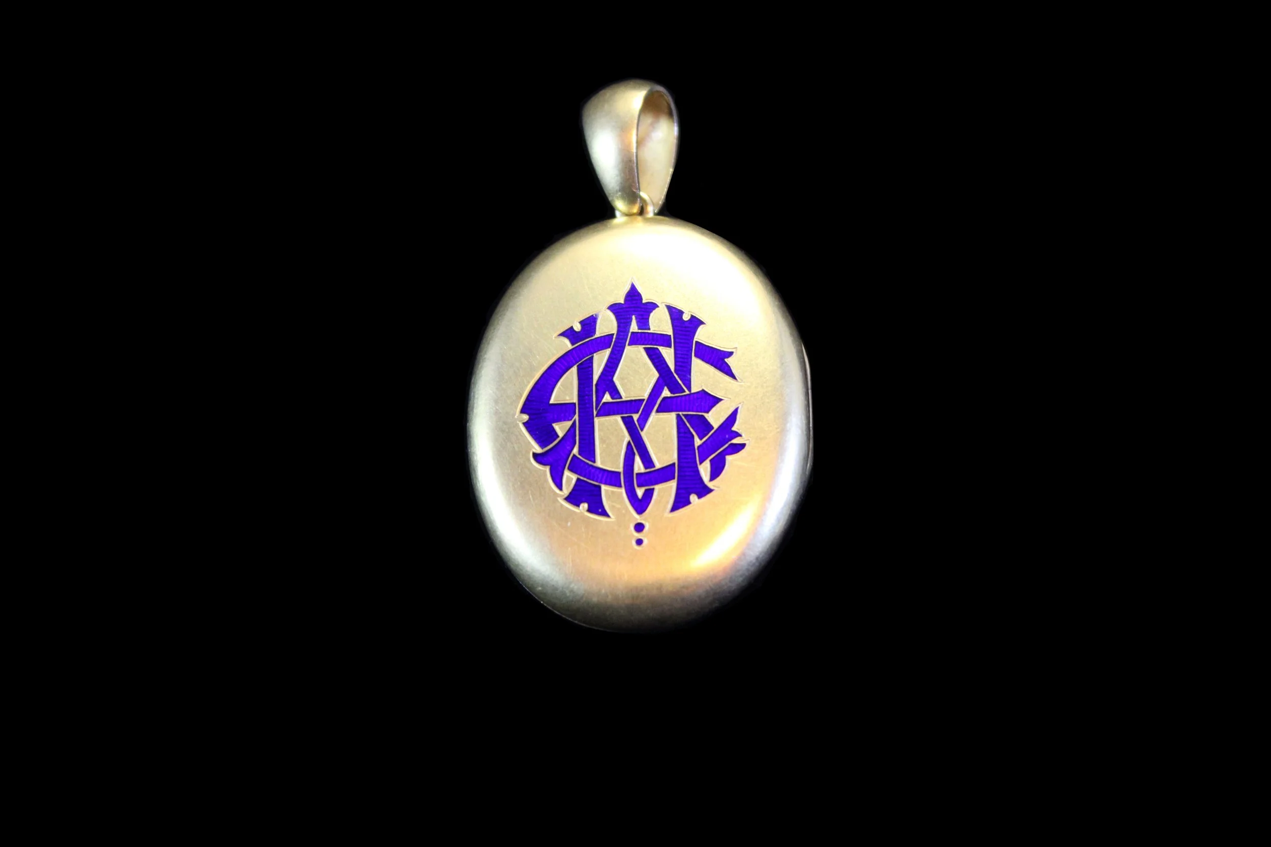 Victorian Blue Enamel Monogram Locket with Portrait