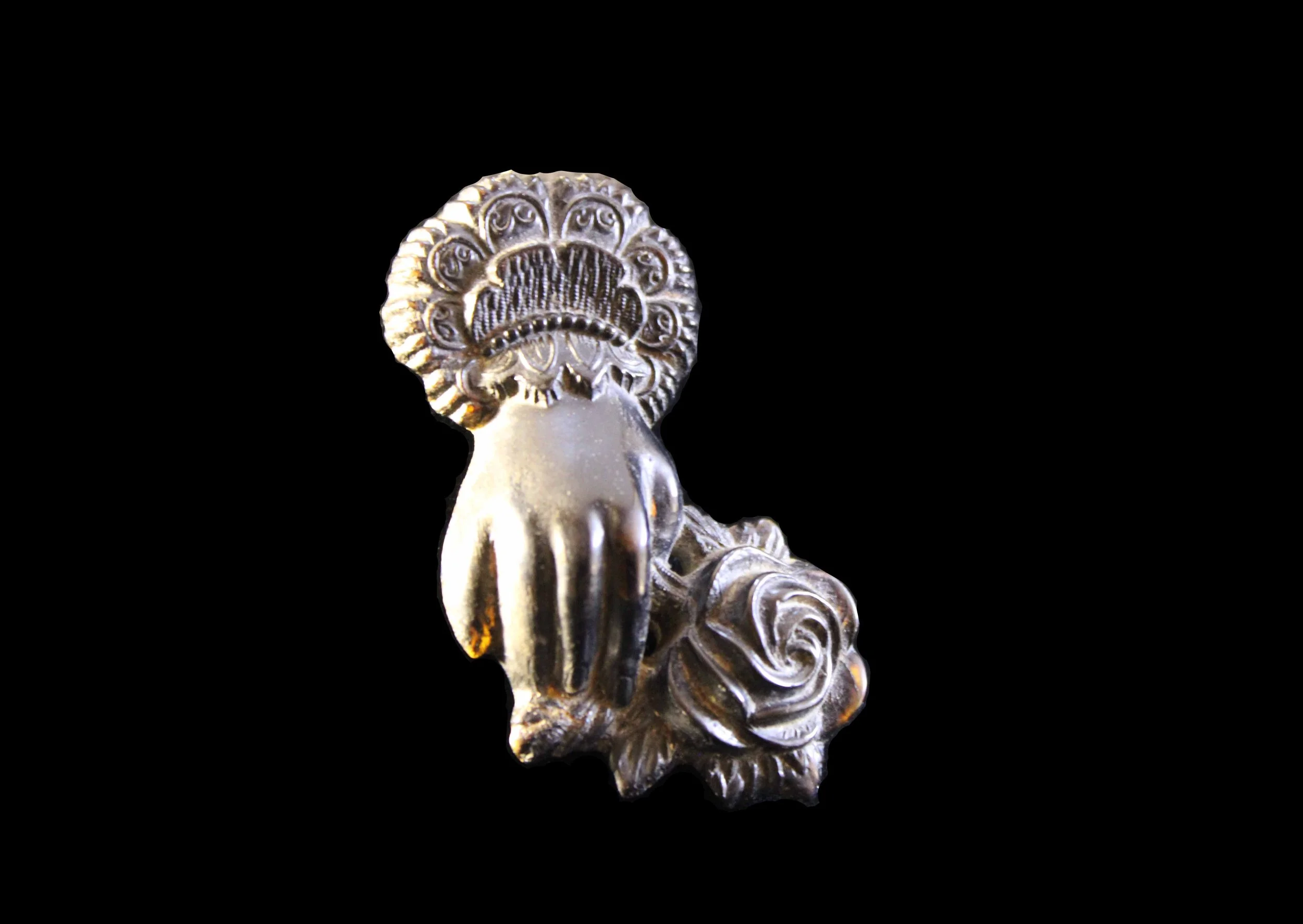 front view Victorian Jet Hand Pendant with Rose Motif