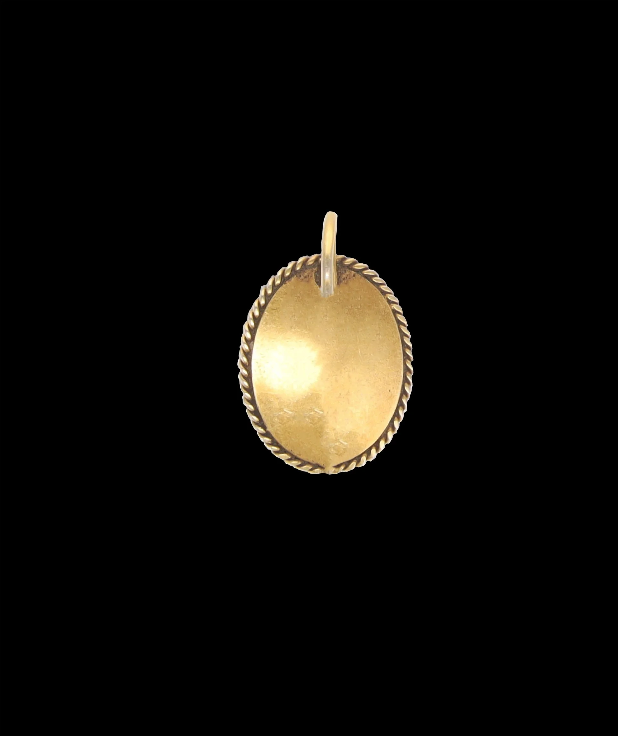 Back of Victorian Grand Tour micro mosaic pendant showing polished 9ct gold reverse