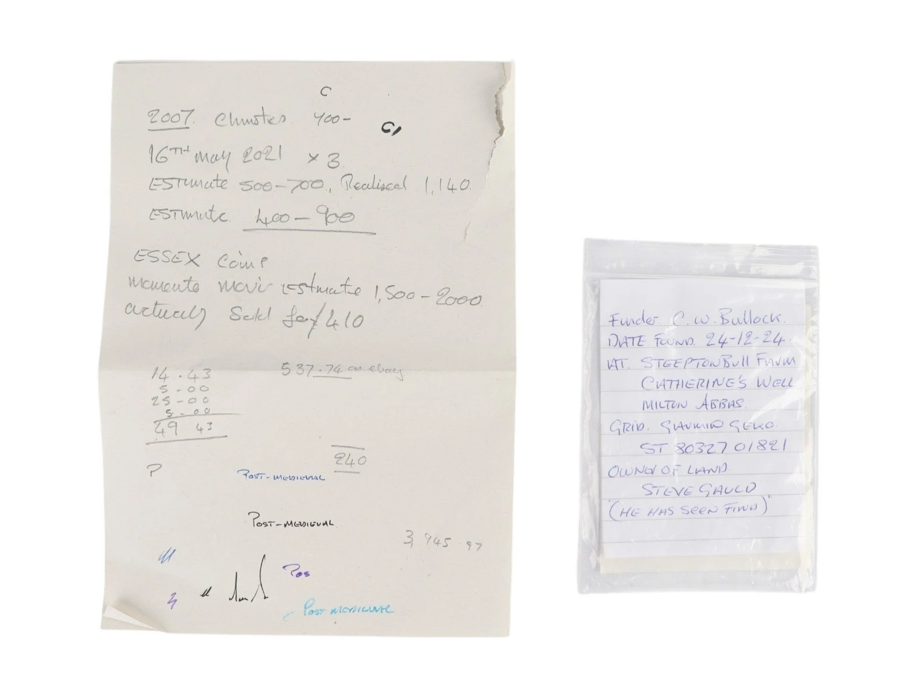 handwritten provenance note Dorset find memento mori ring