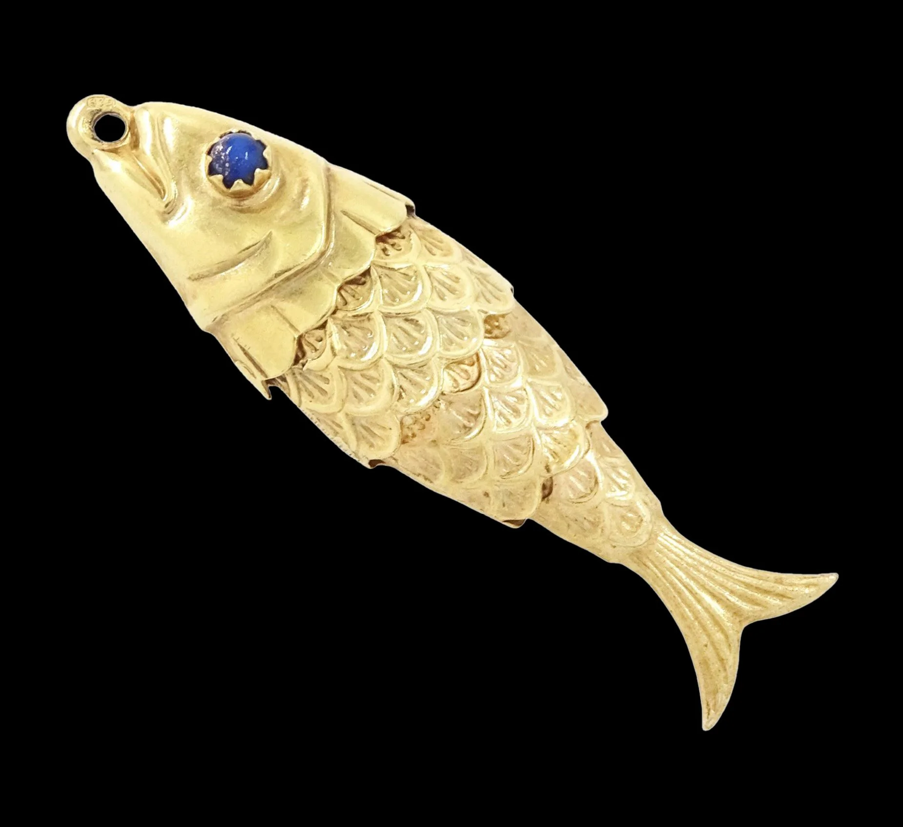 9K Gold Articulated Fish with Lapis Lazuli eyes