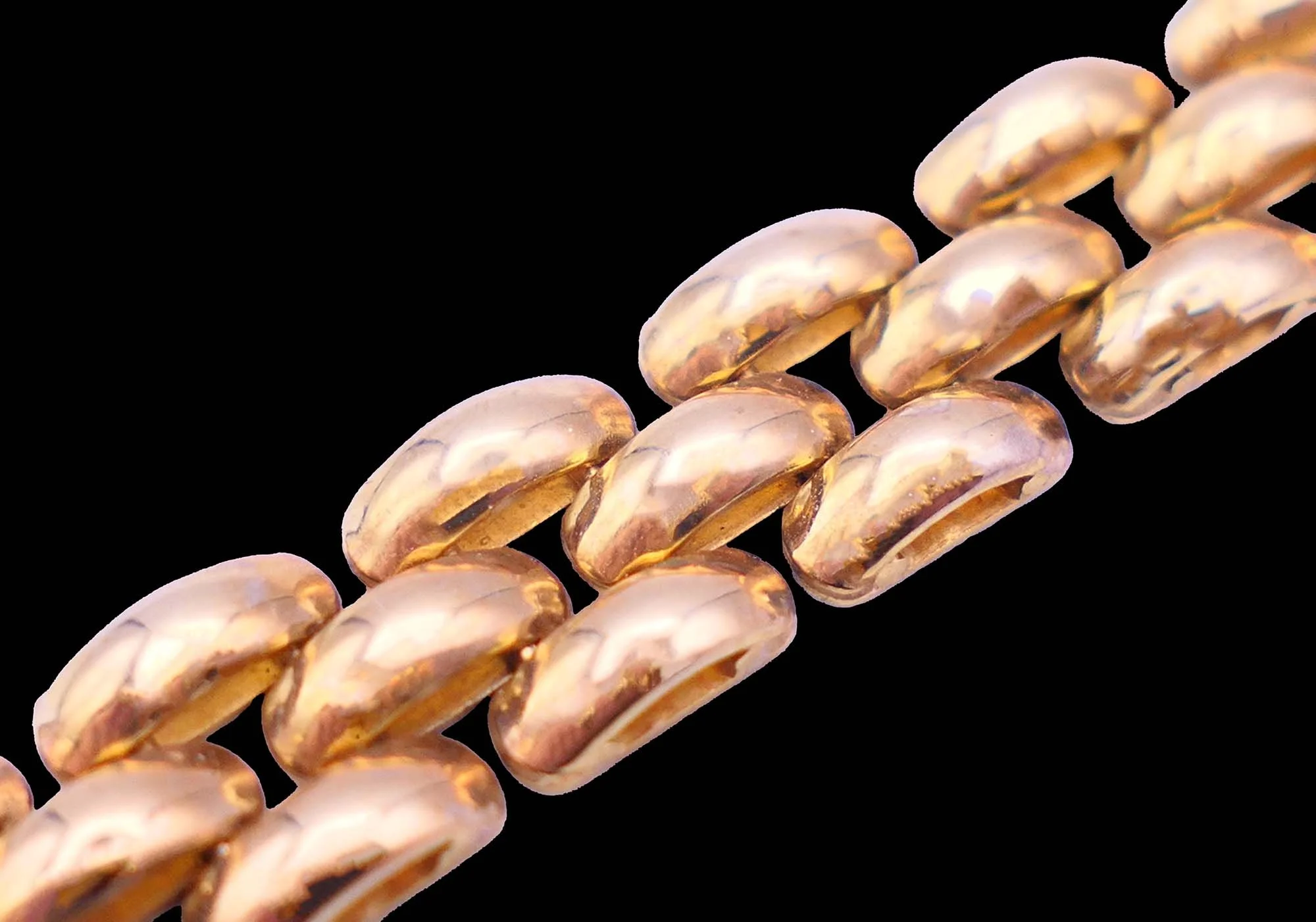 Antique gold necklace domed curb links close-up