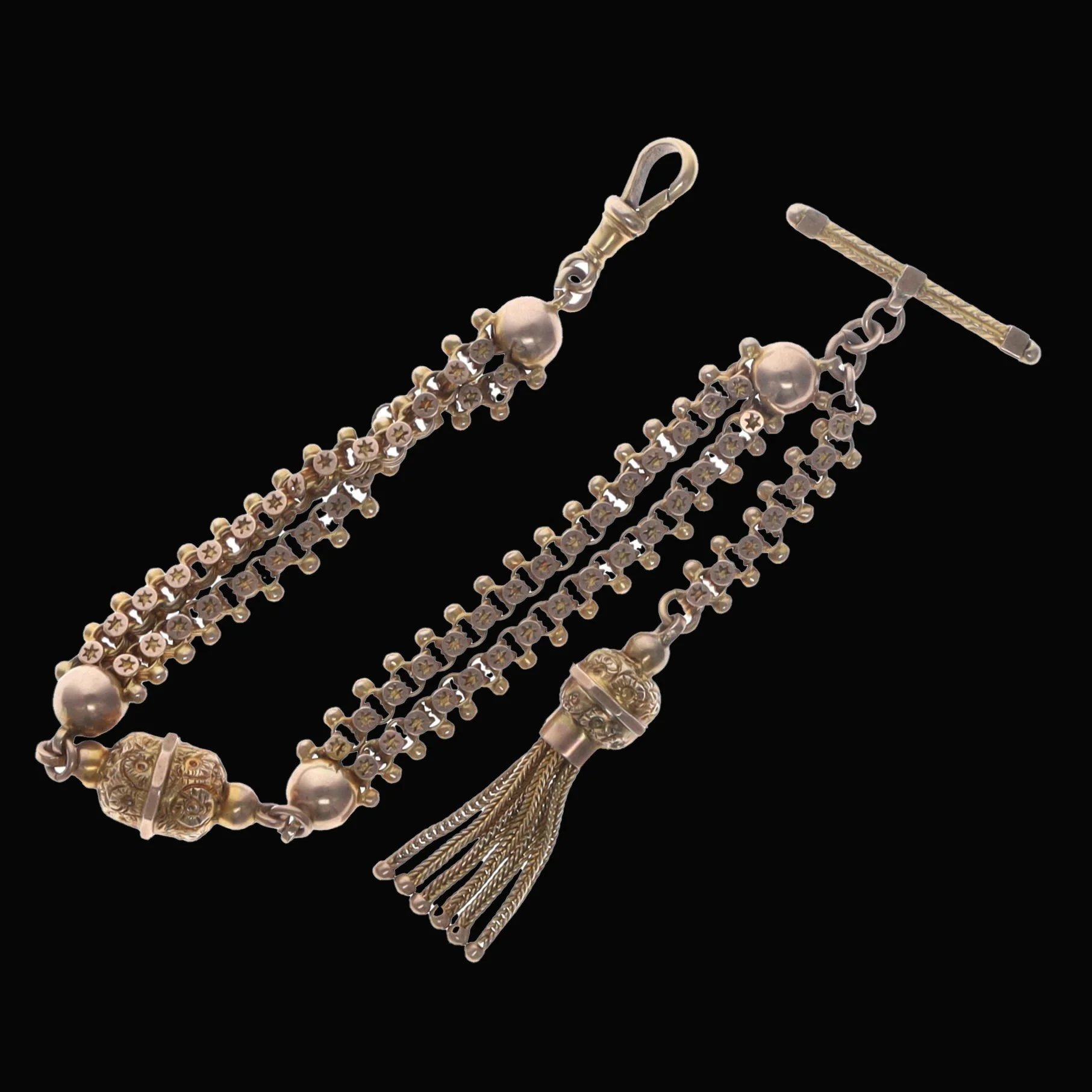 Victorian 9K Albertina Bracelet w/Tassel & T-Bar
