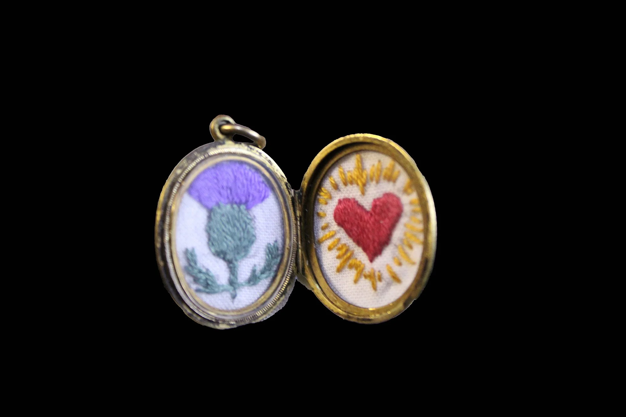 Victorian embroidery of Scottish Thistle and Heart