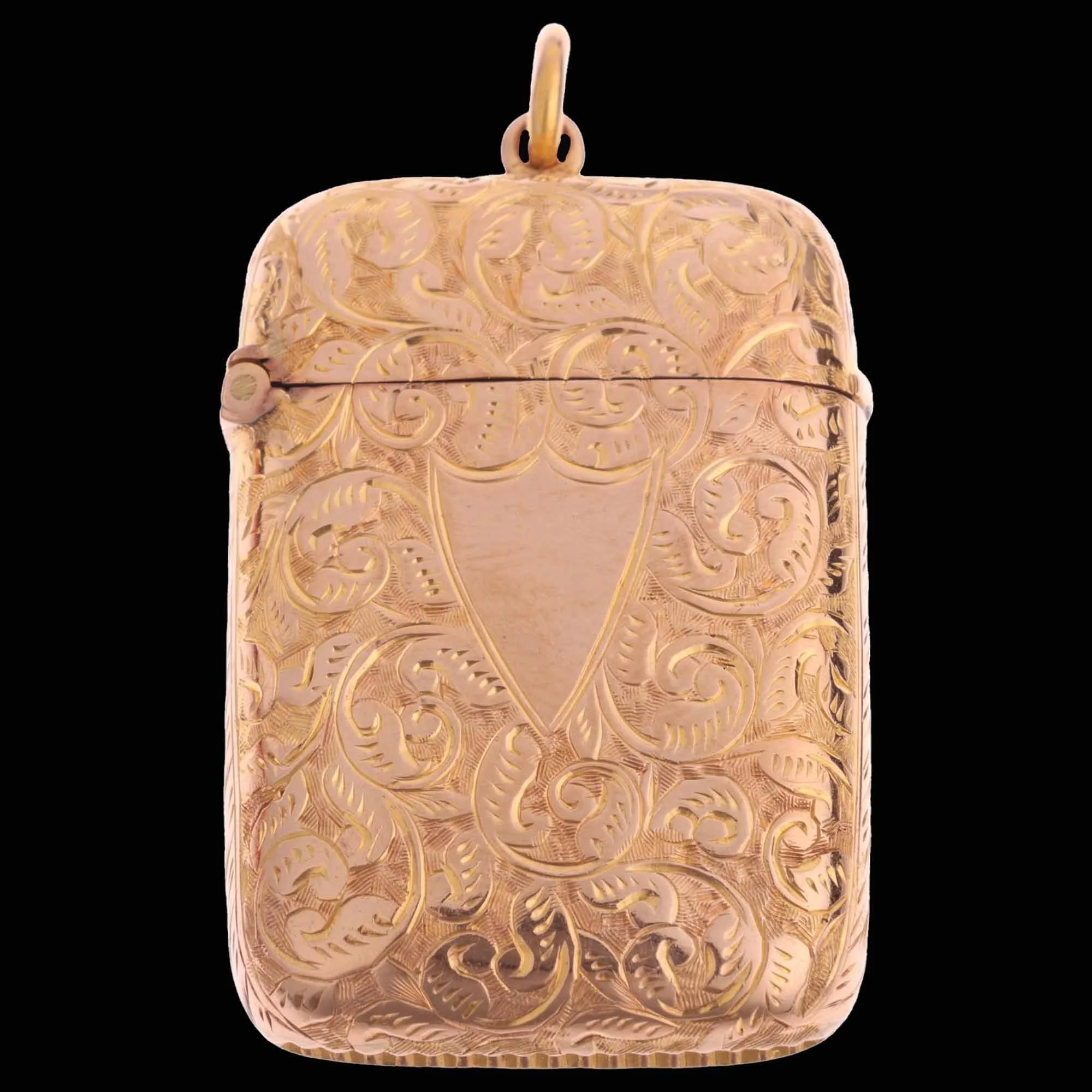 Victorian 9K Gold Engraved Vesta Case, 1896