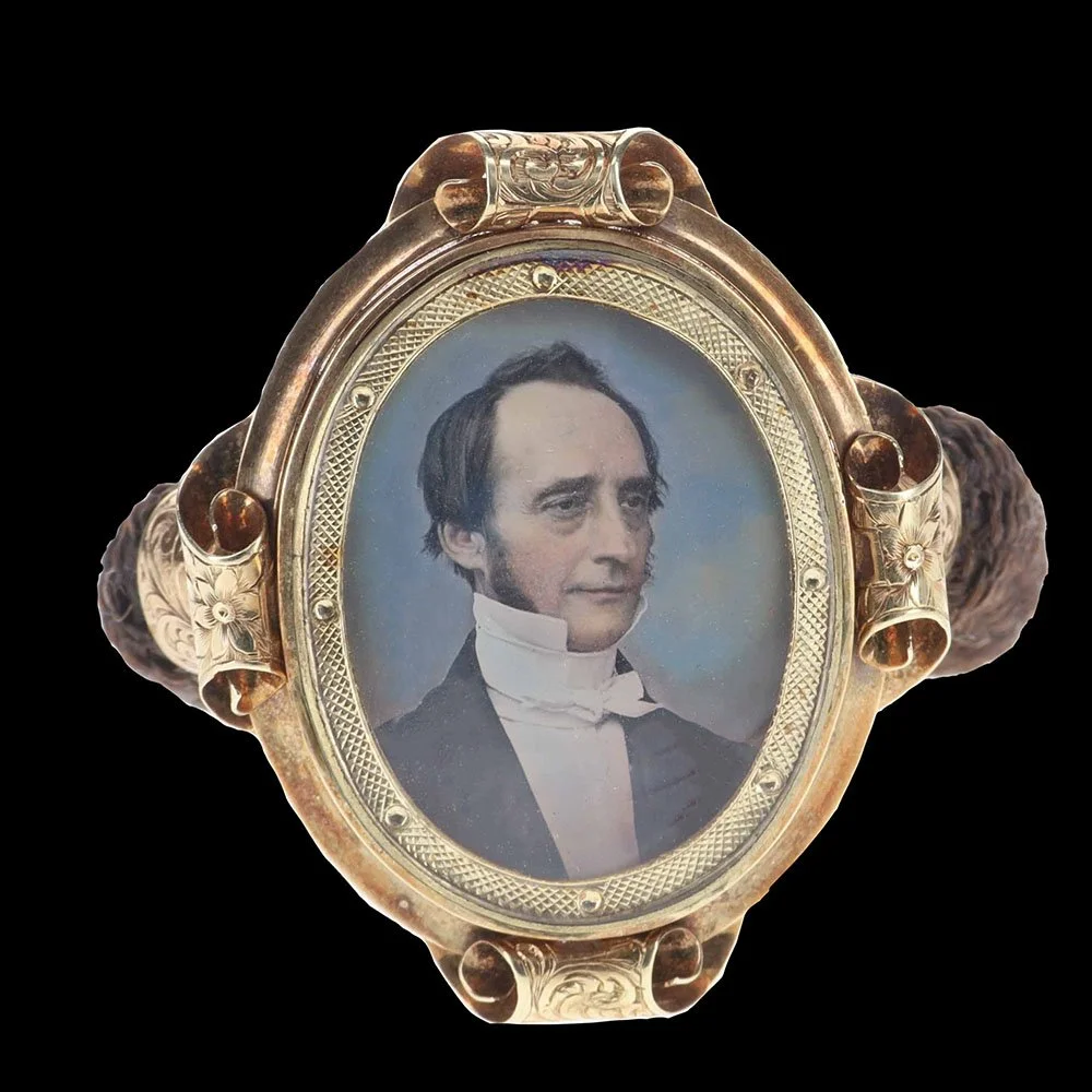 Victorian Mourning Hairwork Bracelet with Portrait Locket