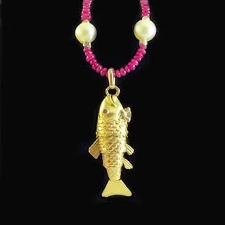 Ruby Bead Bracelet with Articulated Fish