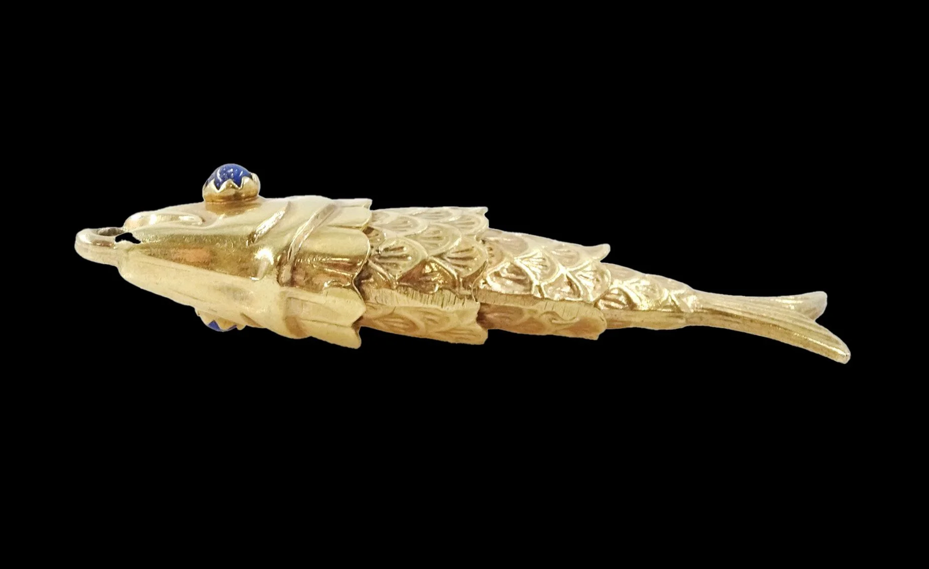 9K Gold Articulated Fish with Lapis Lazuli eyes side view