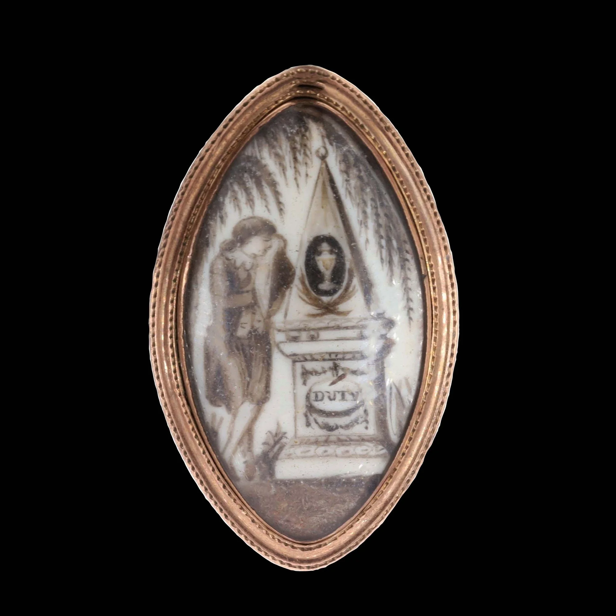 Georgian Sepia Mourning Pendant in Gold, 1802 Inscribed