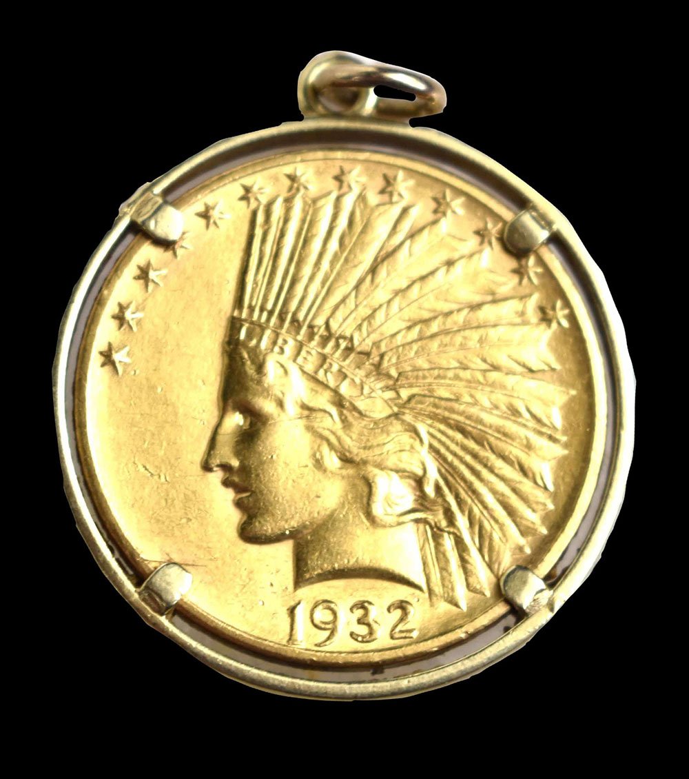 1932 Indian Head Eagle $10 Gold Coin Pendant