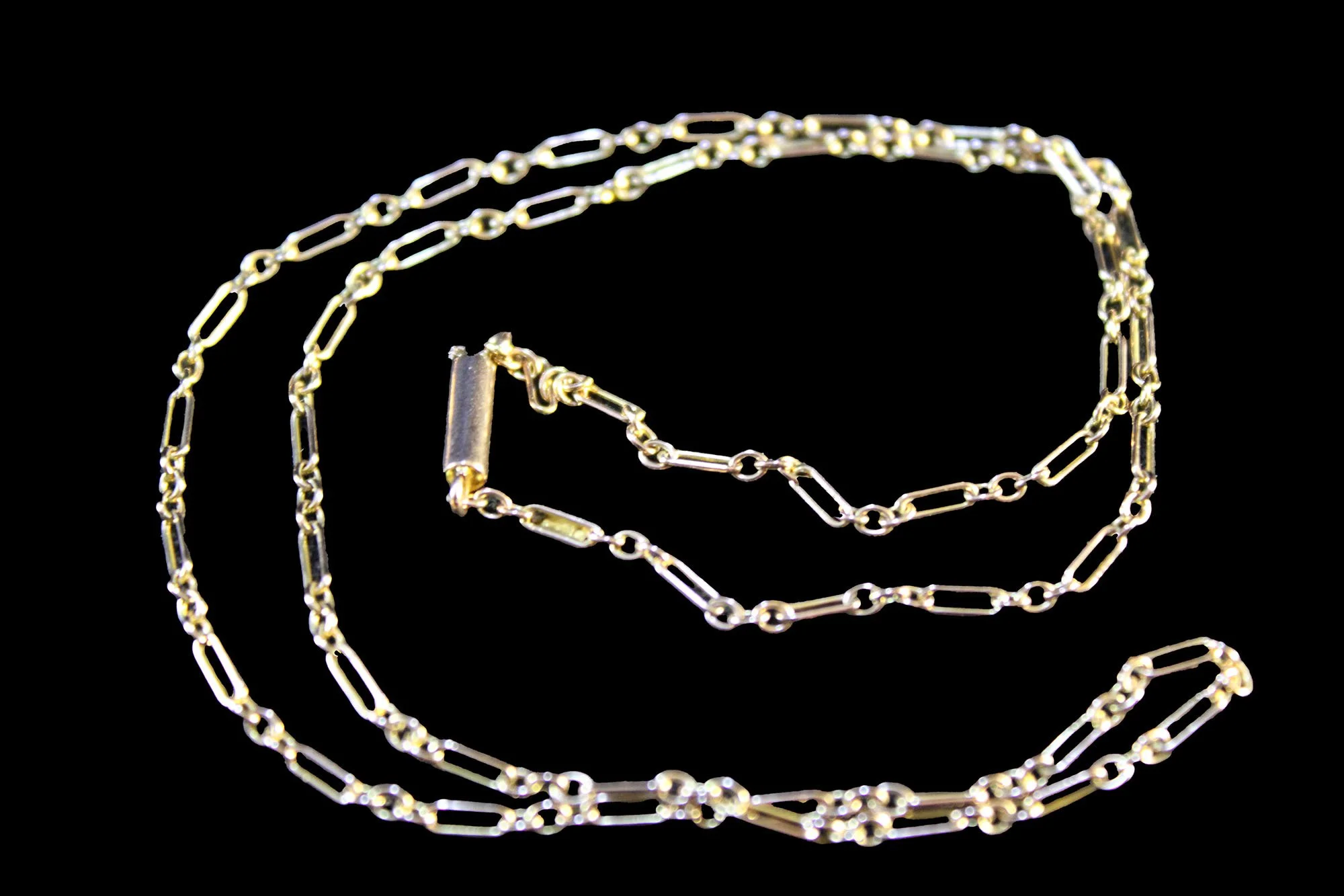 full view Victorian Barrel Clasp on Figaro link chain