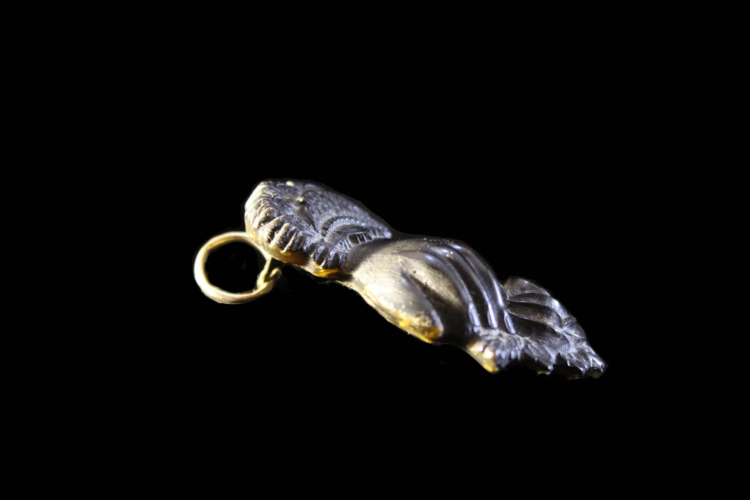 Side View Victorian Jet Hand Pendant with Rose Motif