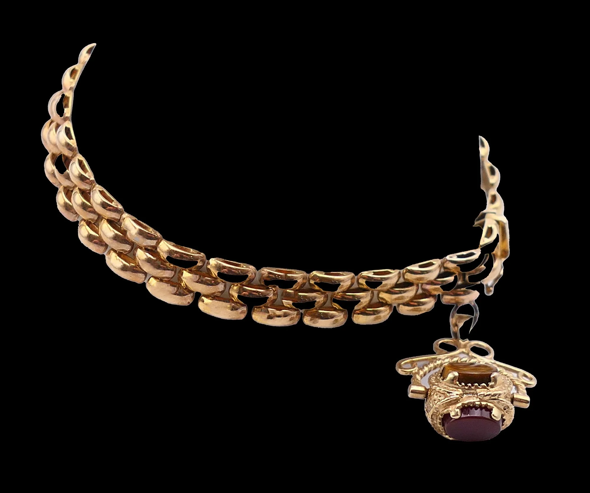 Victorian 9ct gold curb link bracelet full view with swivel fob