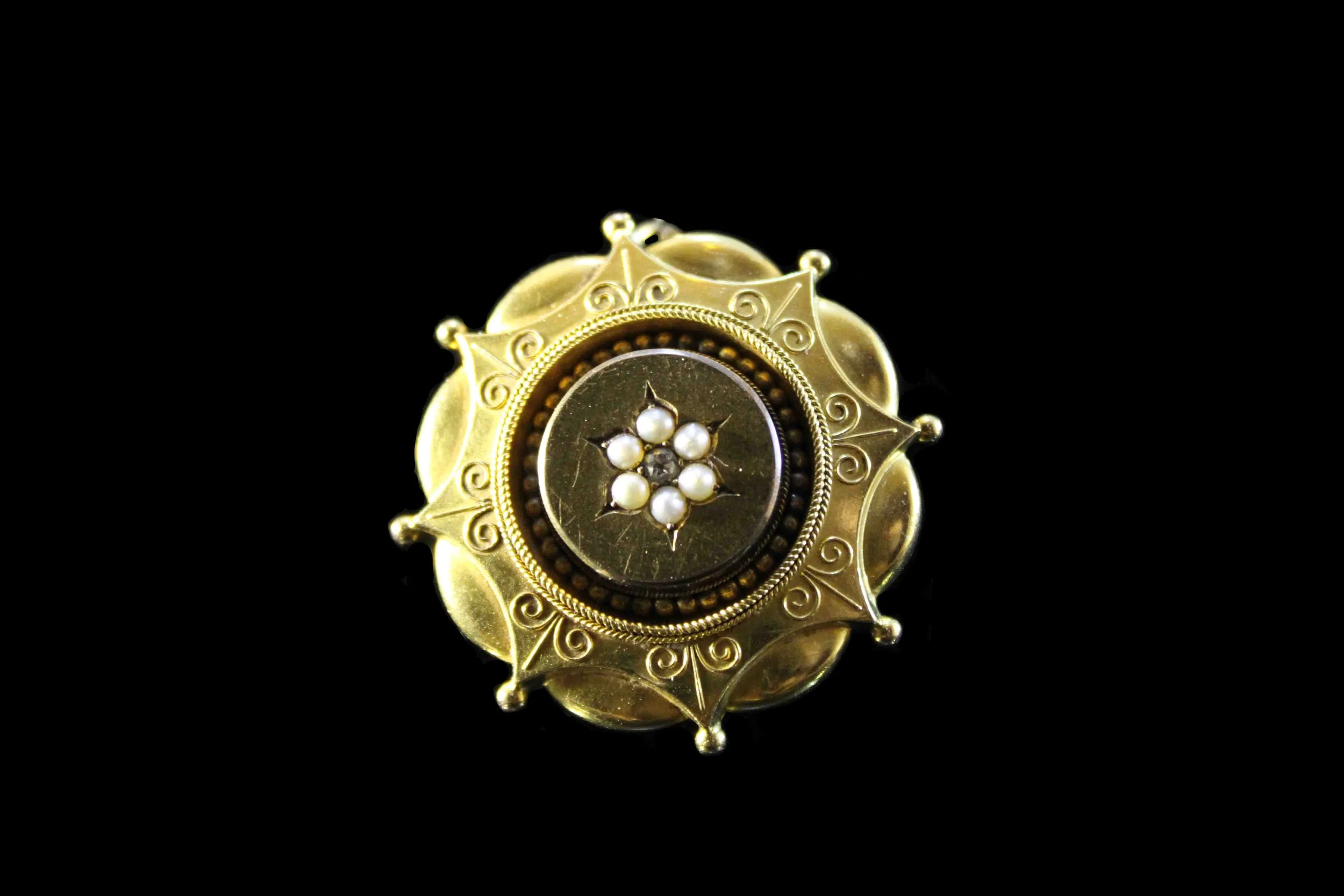 Victorian Mourning Locket with Diamond and Seed Pearls