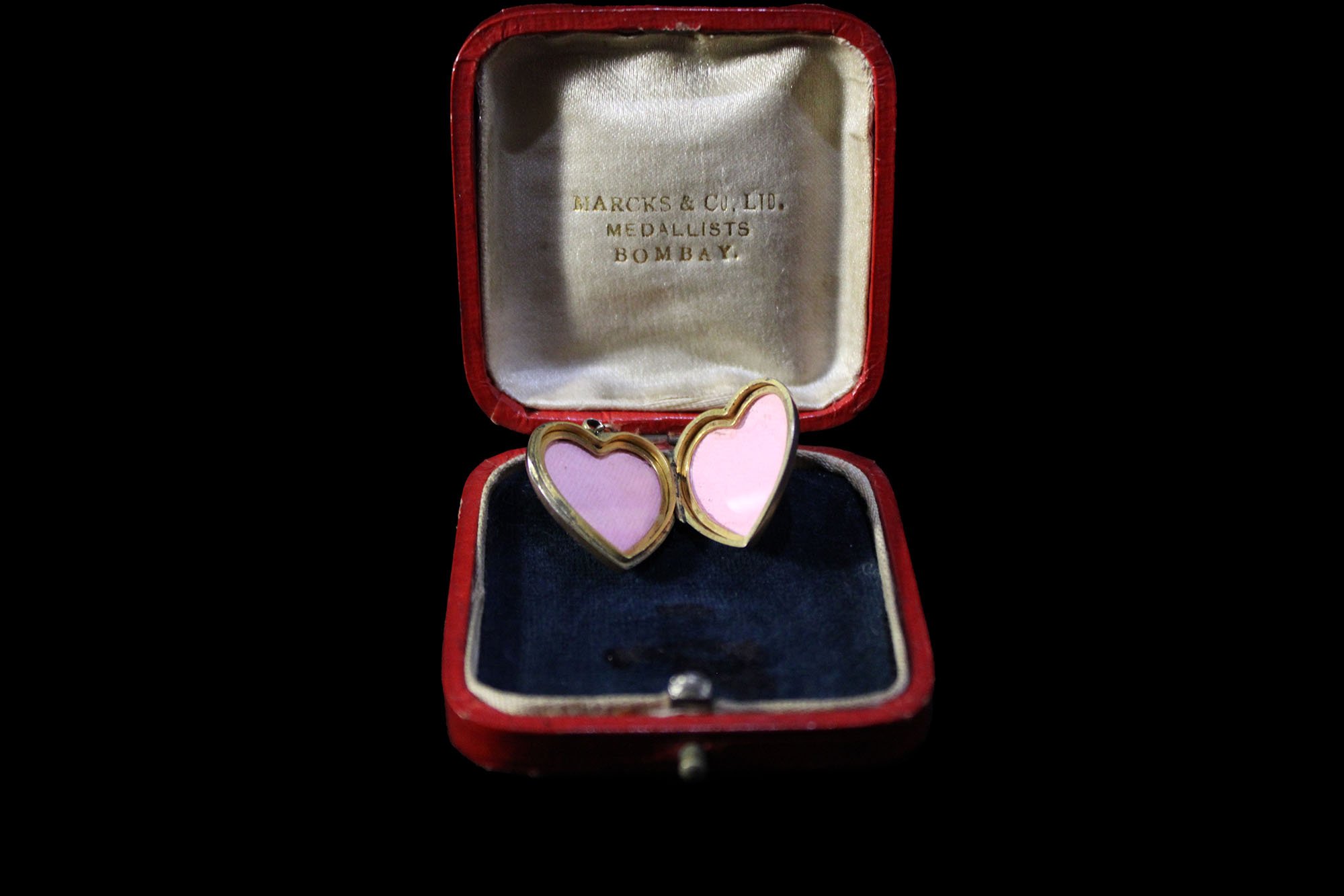 Open Heart locket in antique jewelry case