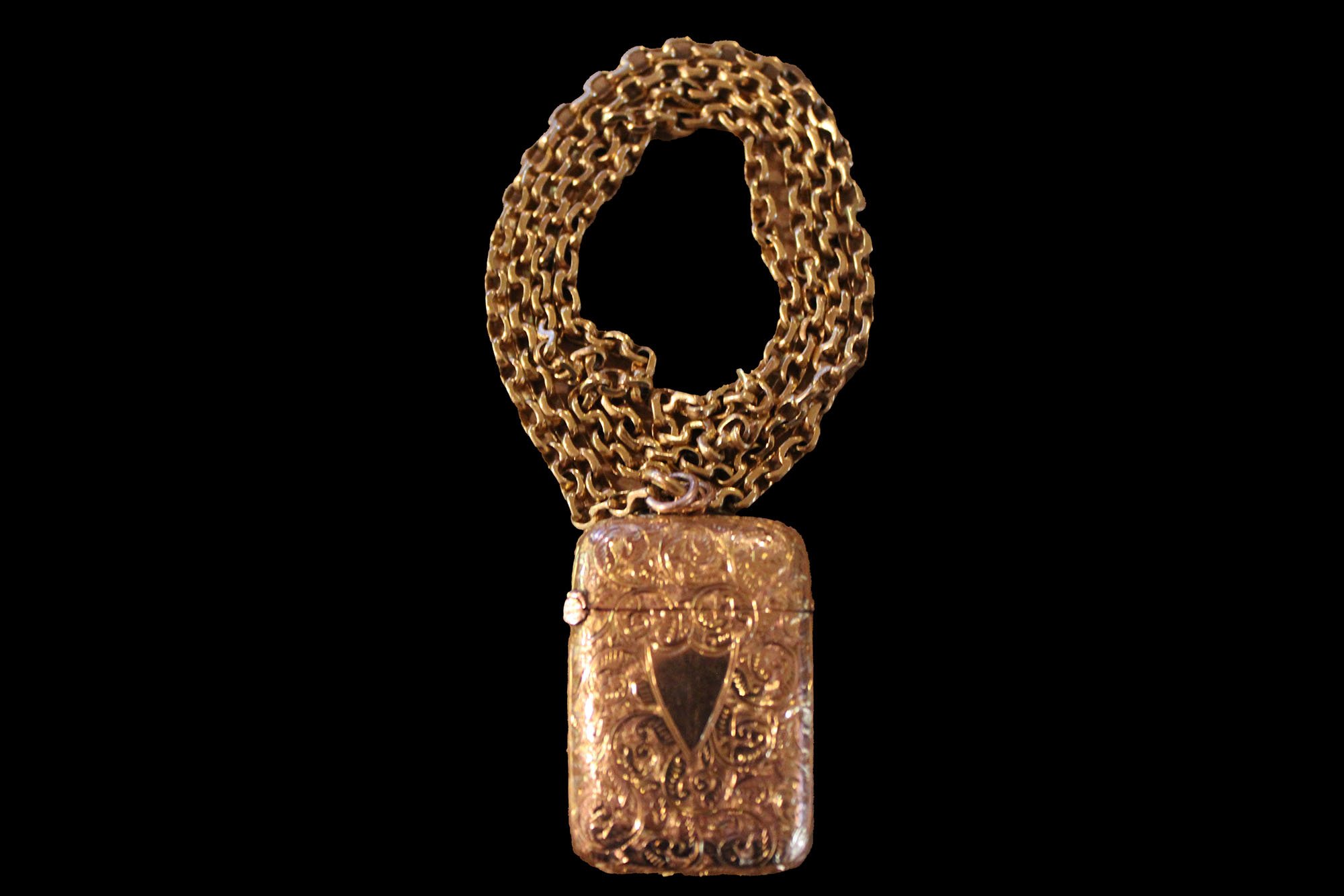 Victorian 9K Gold Engraved Vesta Case, 1896