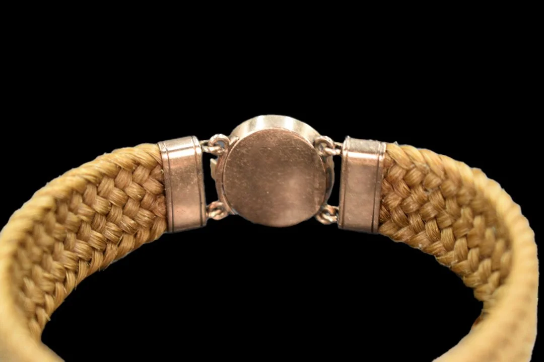 Victorian hairwork mourning bracelet closeup gold clasp