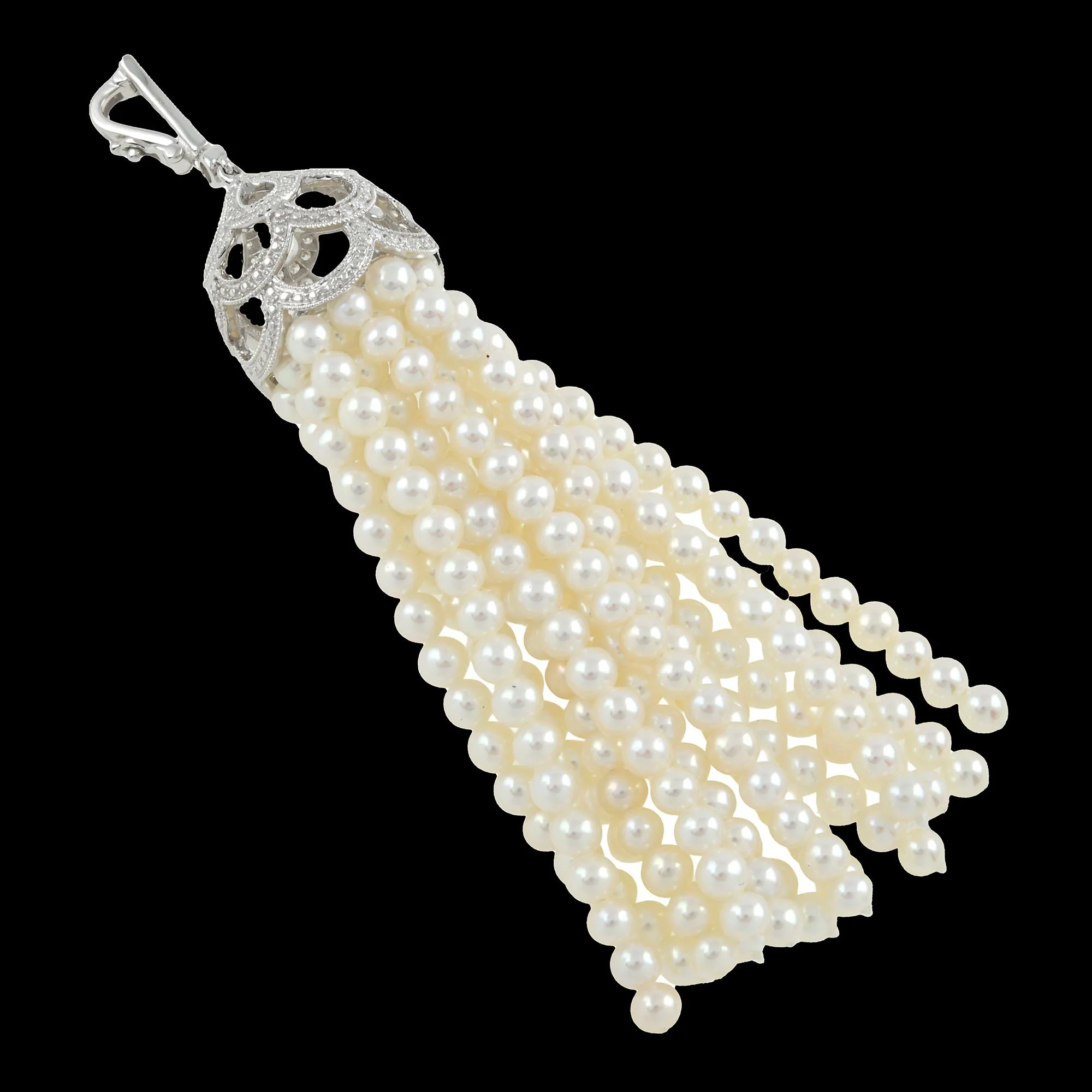 18K White Gold, Diamond and cultured pearl Tassel