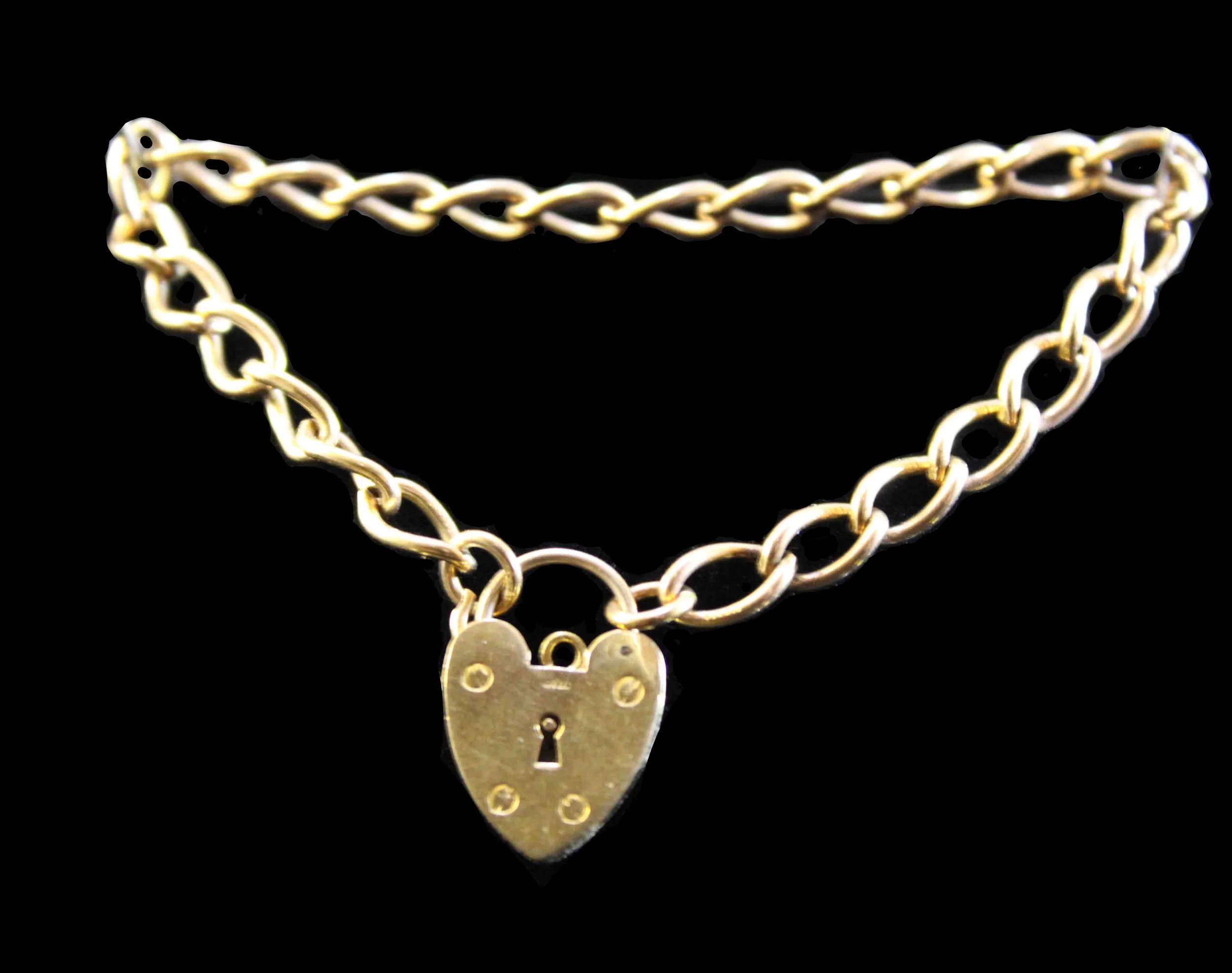 9K Gold Curb Link Bracelet with Heart Padlock