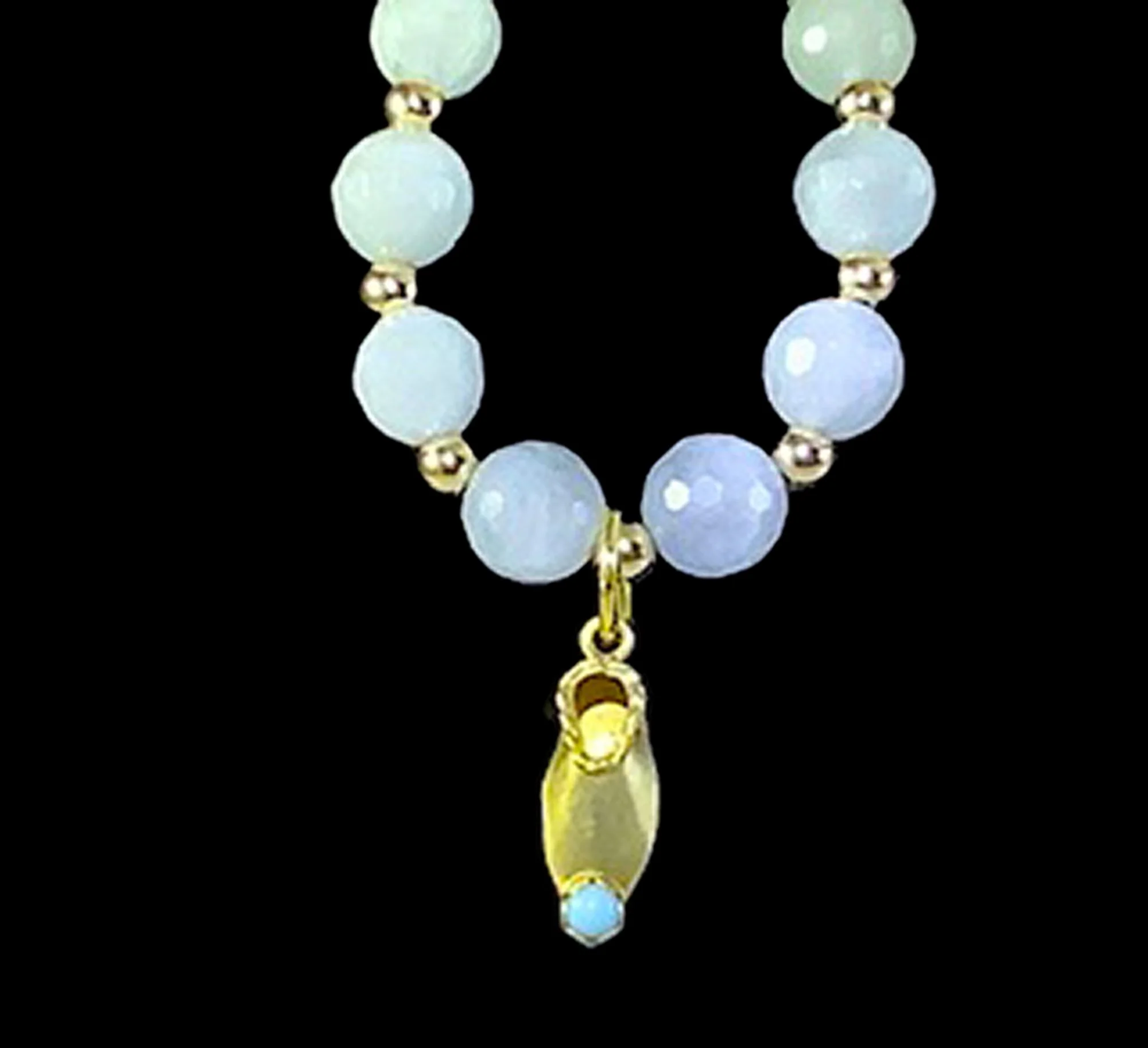 Aquamarine Bead Bracelet with Slipper Charm