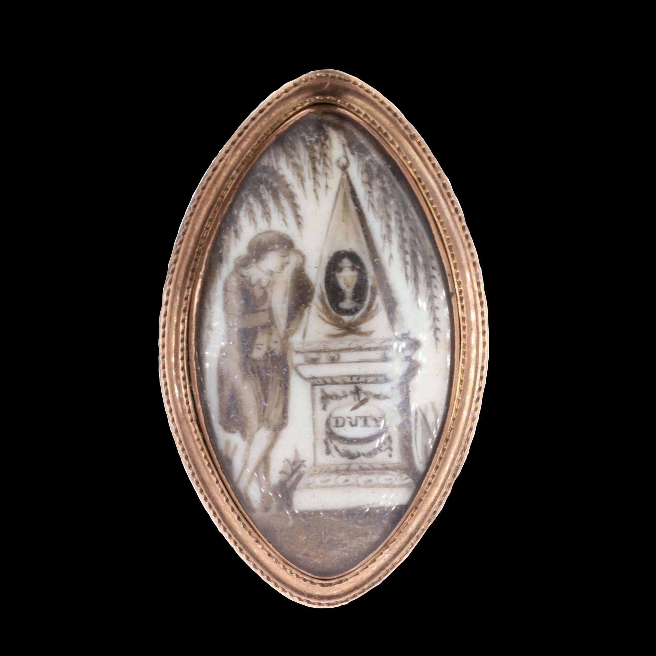 Georgian Sepia Mourning Pendant in Gold, 1802 Inscribed