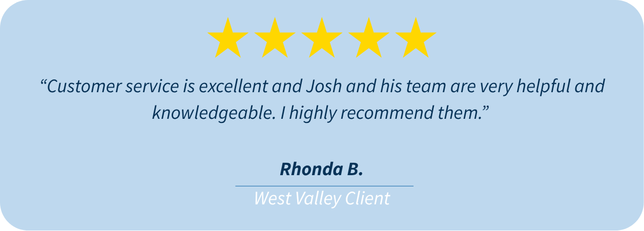 Five star review from Peoria client: Customer service is excellent and Josh and his team are very helpful and knowledgeable. I highly recommend them.