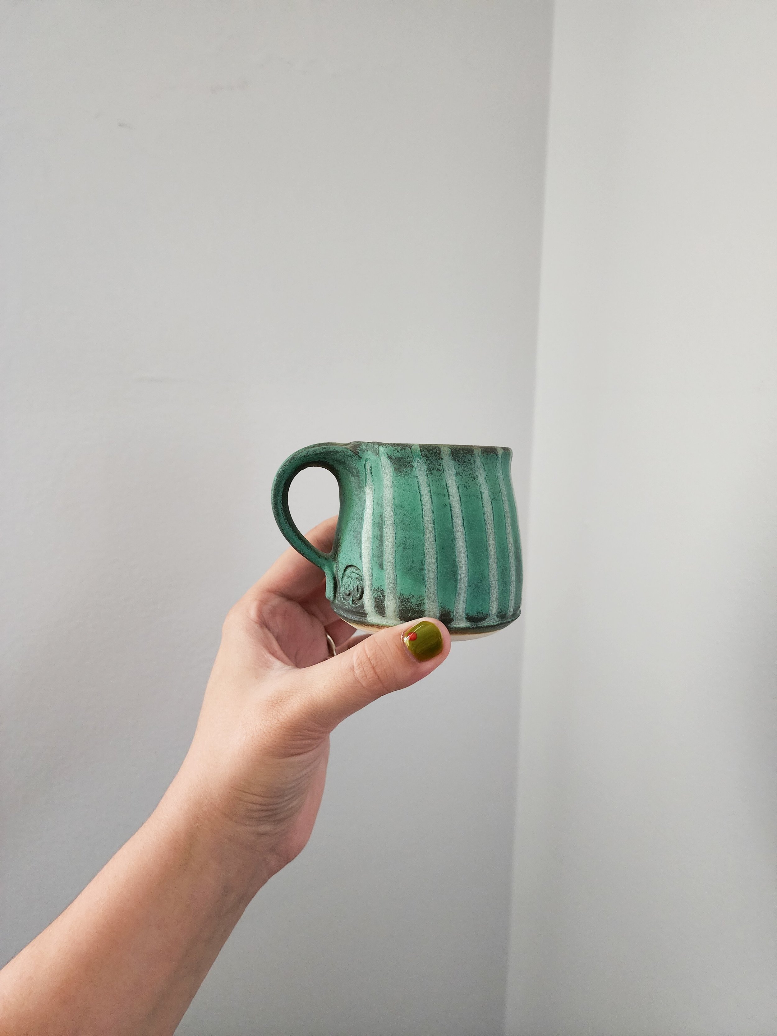 Handmade Green Stripe Mini Mug