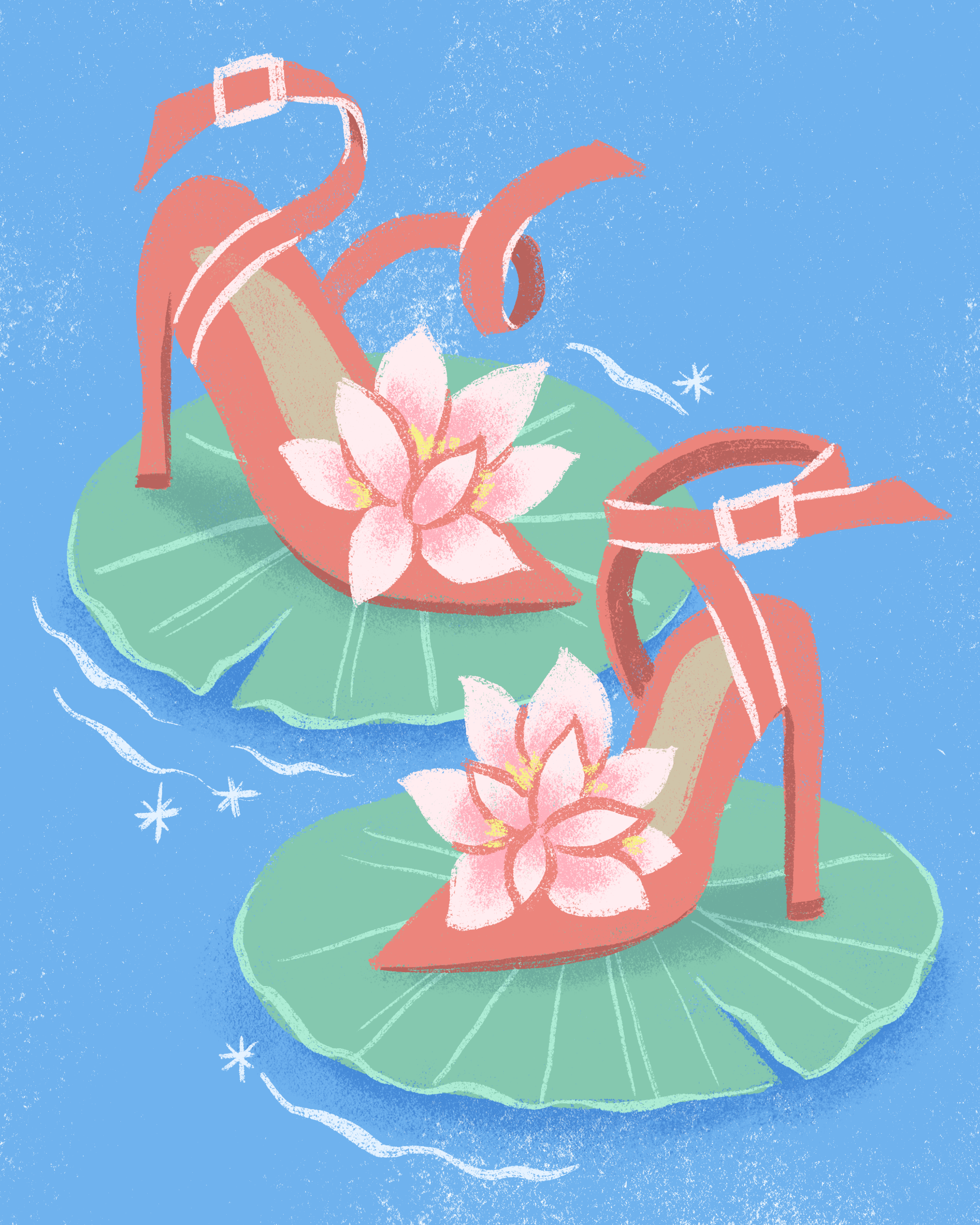 Lotus flower heels on lily pads.png