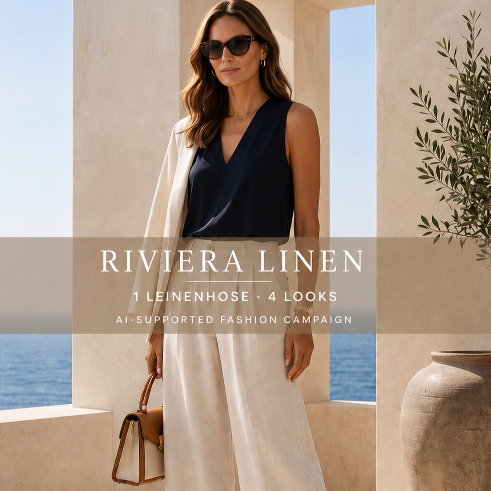 Riviera Linen — Eine Leinenhose, vier Kampagnenwelten.