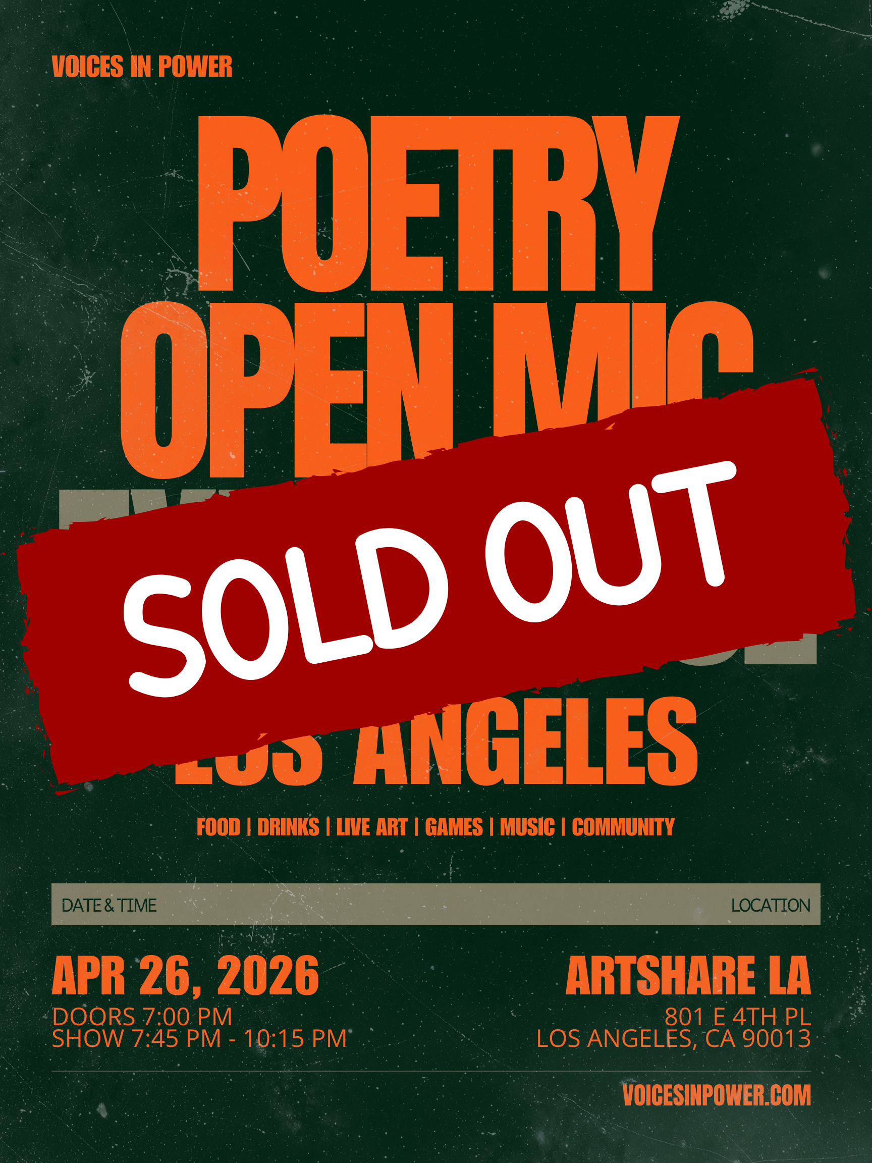 Los Angeles - a Poetry Open Mic Experience | Voices In Power (SOLD OUT)