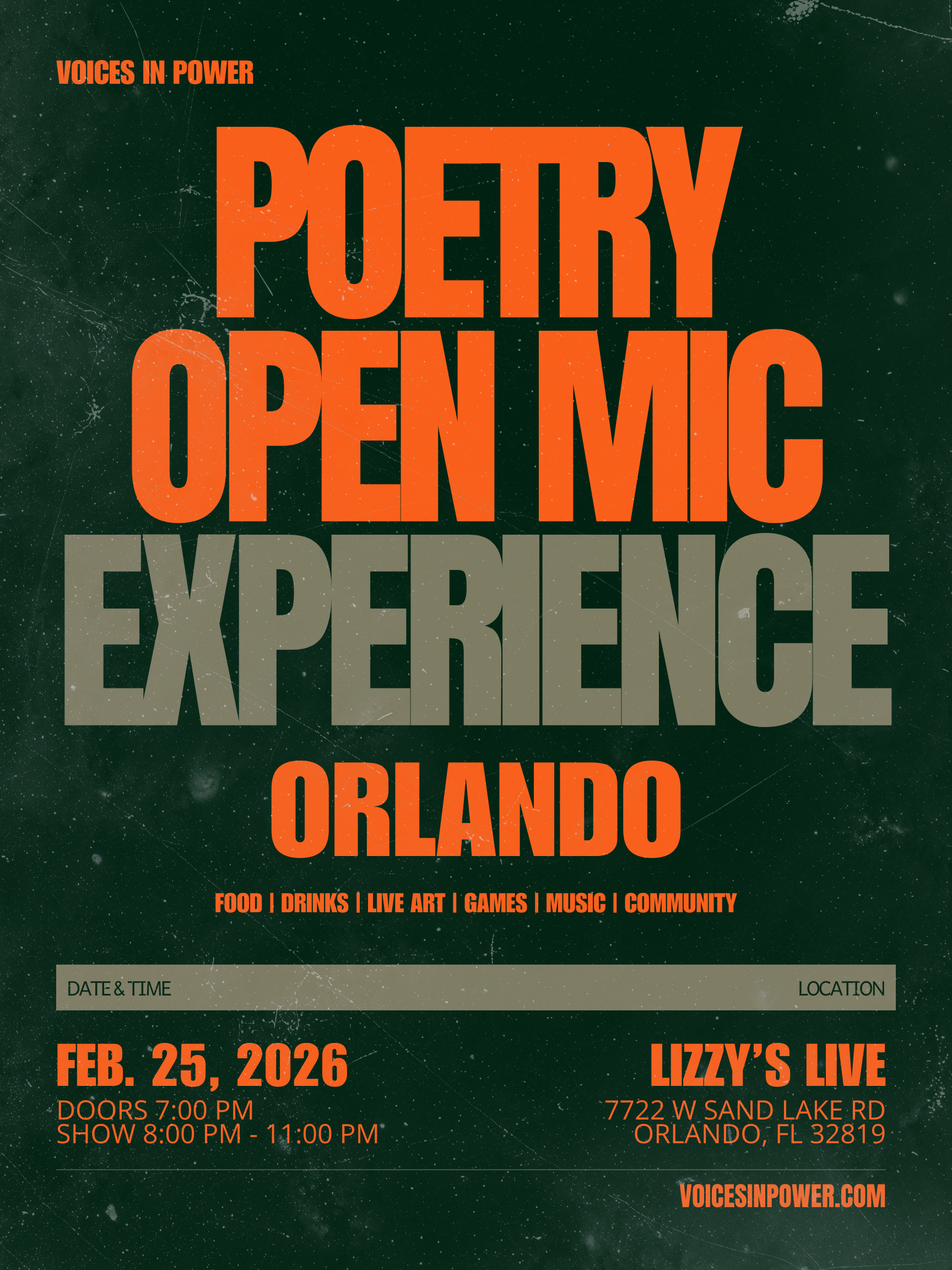 Orlando — a Poetry Open Mic Experience Ticket | 02.25.2026