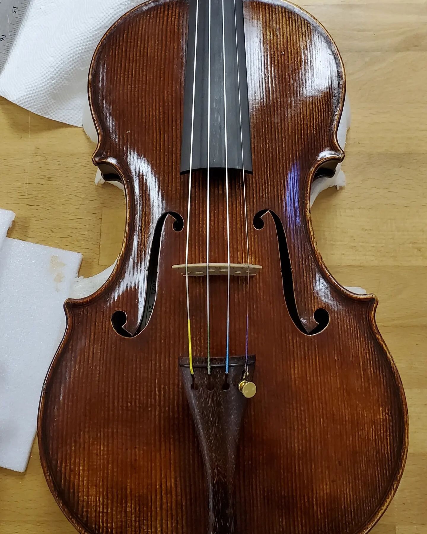 The initial setup is complete for this violin I built a year ago.  The antiquing process was very long, but I'm happy I saw it through to completion, because this thing sounds amazing!
.
.
.
.
.
.
..
...
..
.
.
.
#luthier #luthiery #workshop #woodwor