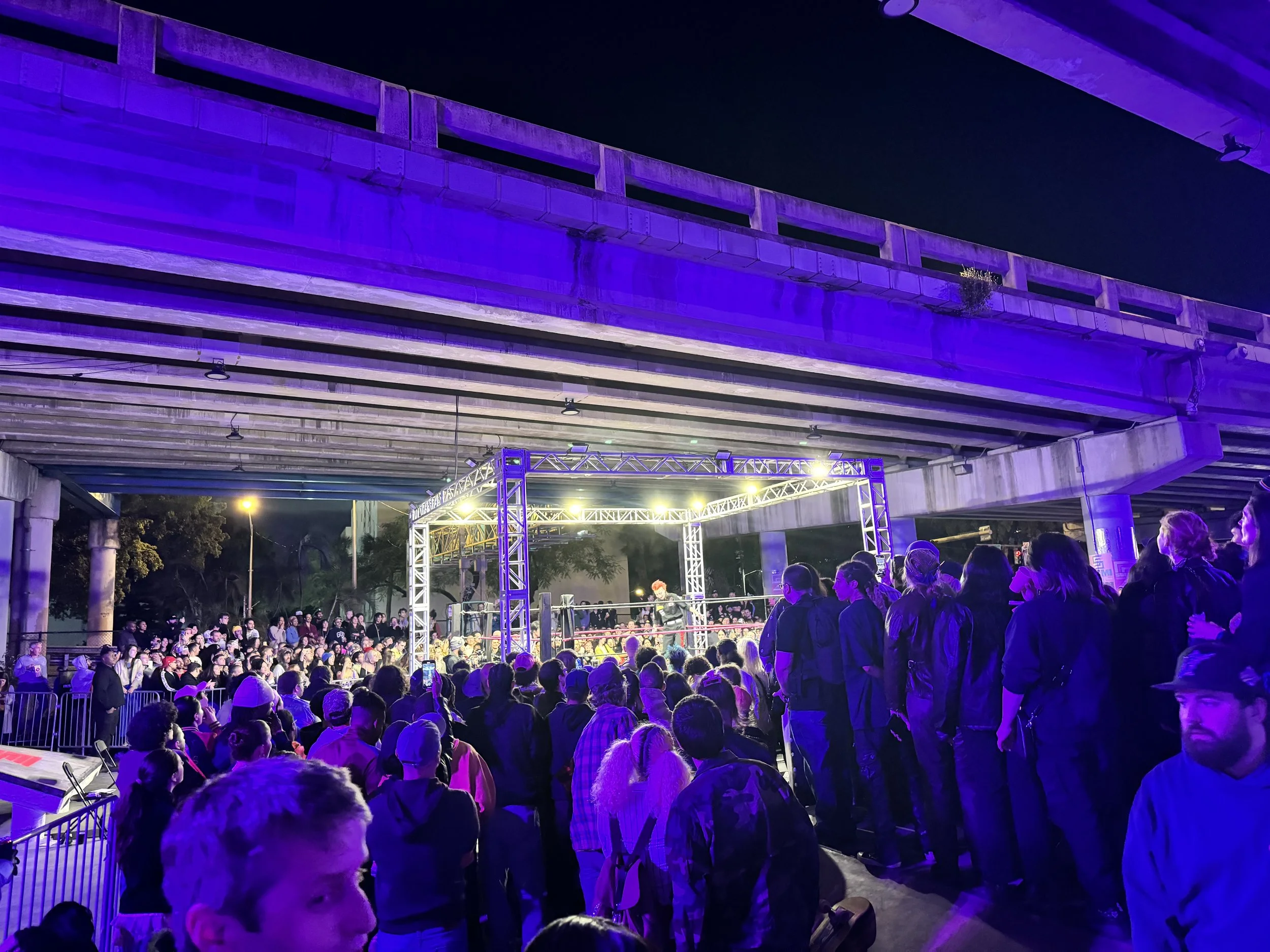  A very hip pro-wrestling show at a skate park under the interstate with DJs in Miami during Art Basil! 