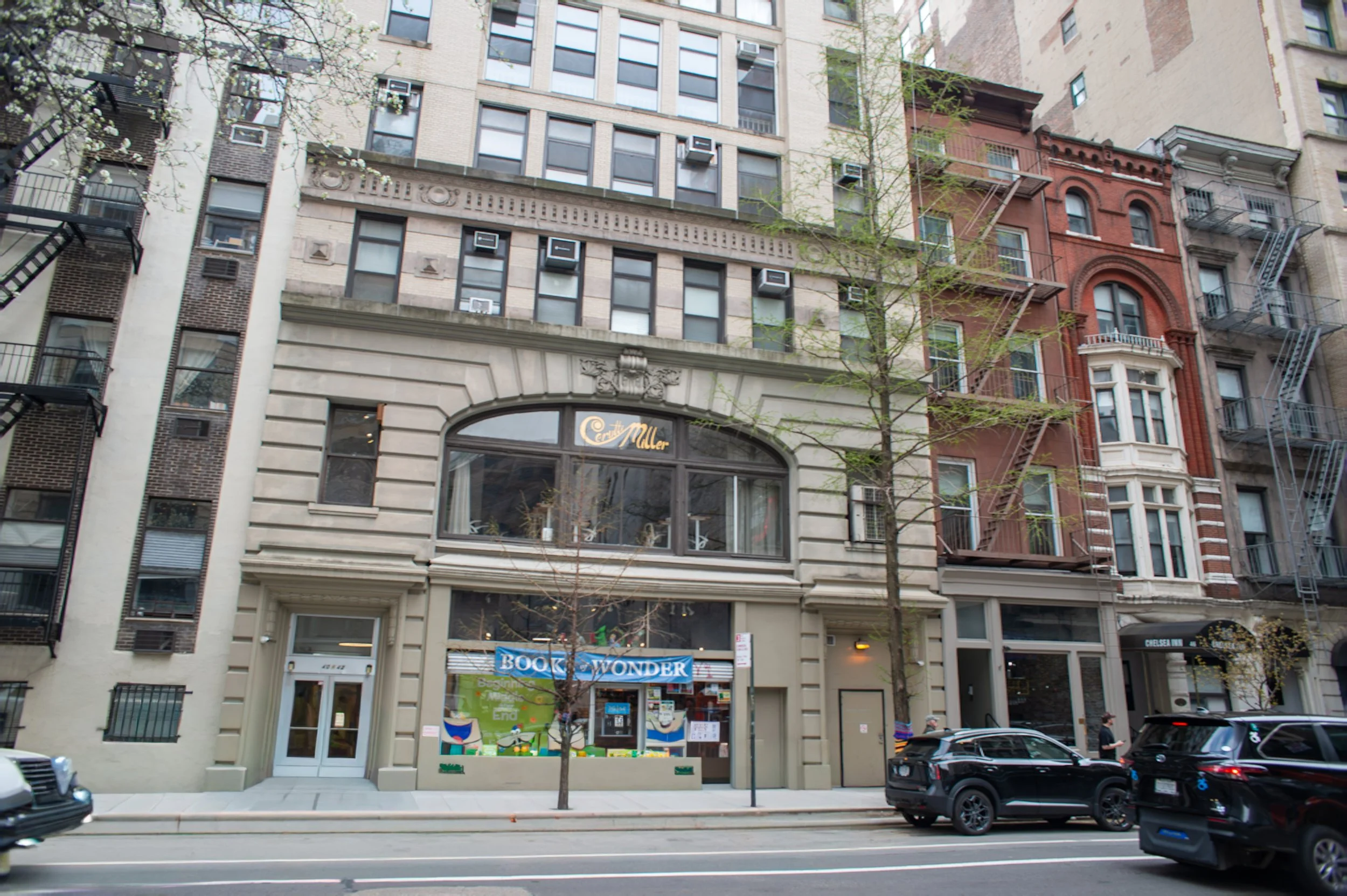 42 West 17th Street, photographed in 2026. This building housed the Chogye International Zen Center from 1984 to 1987. Currently occupied by ground-floor retail including a bookstore.